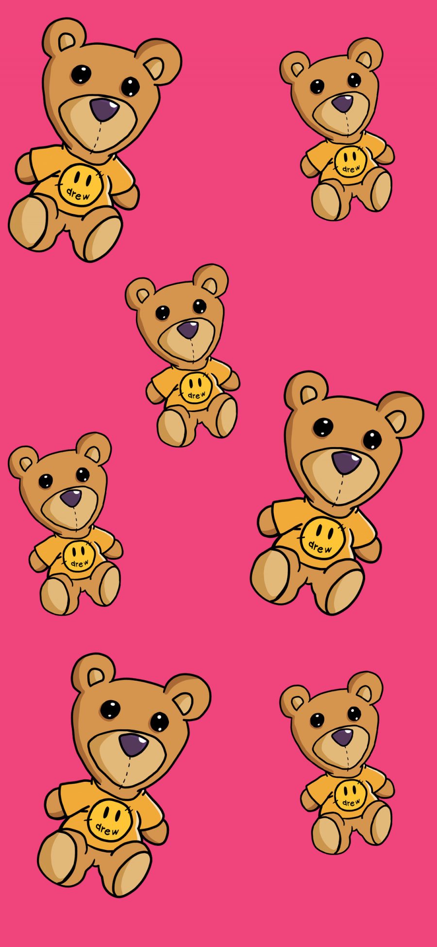 [2436×1125]熊 平铺 粉色 可爱 笑脸 苹果手机动漫壁纸图片