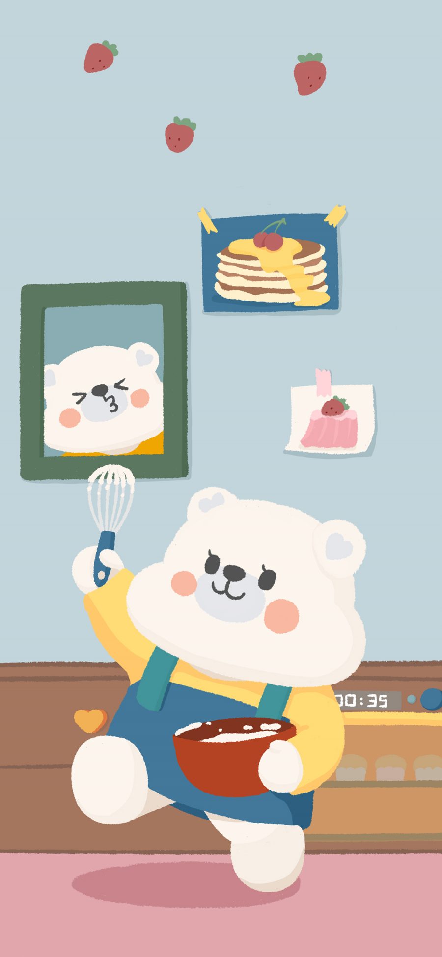 [2436×1125]熊 打蛋器 料理 蛋糕 可爱 苹果手机动漫壁纸图片