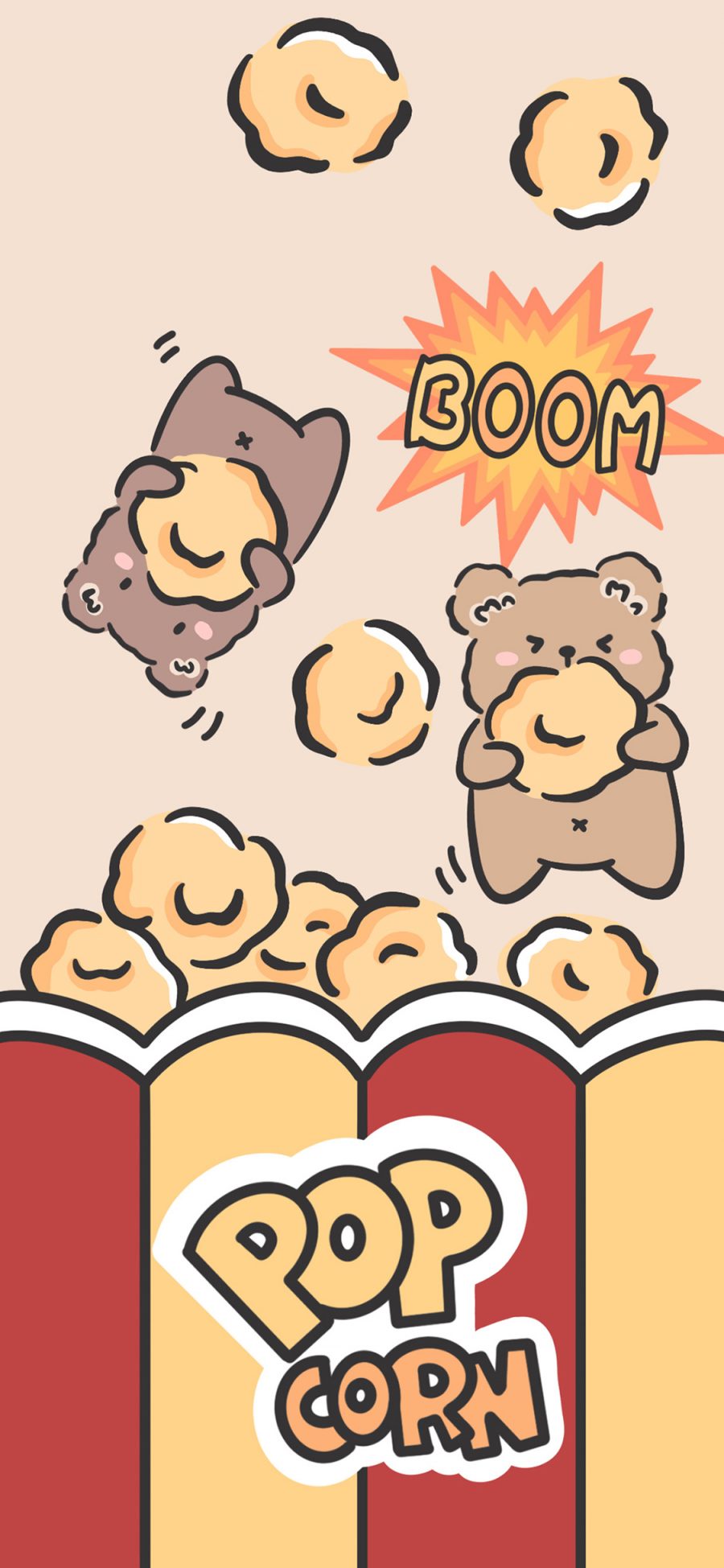 [2436×1125]爆米花 熊 boom 卡通 pop aorn 苹果手机动漫壁纸图片