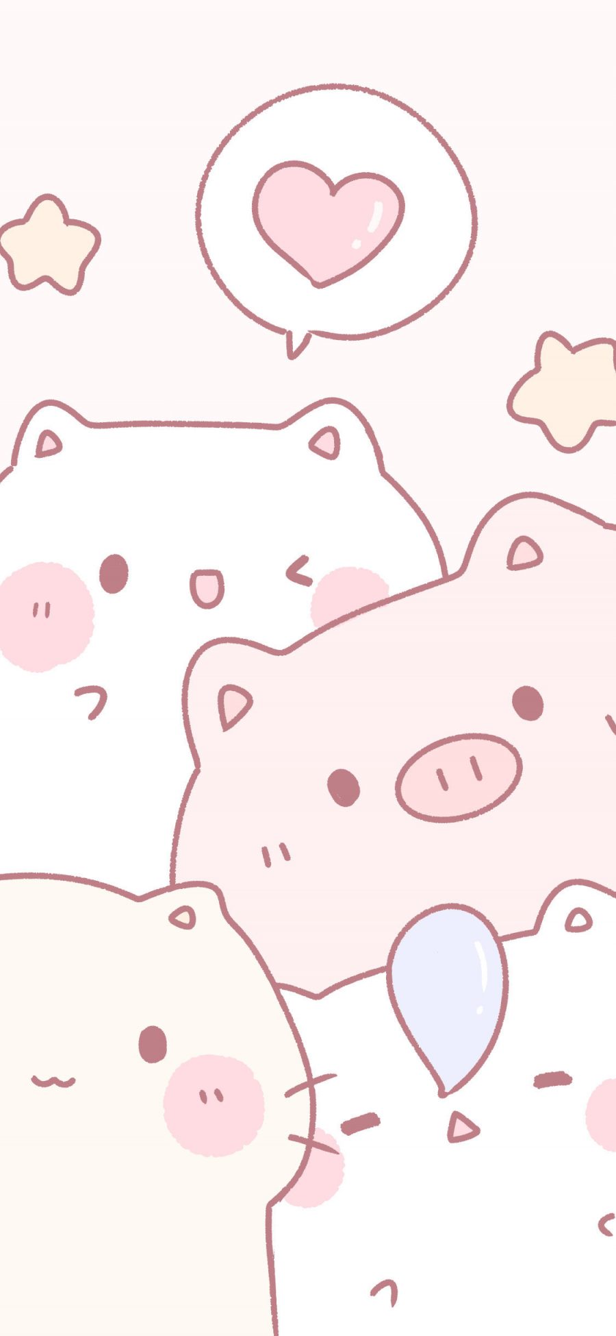 [2436×1125]爱心 猪 猫咪 可爱 粉色 打呼噜 苹果手机动漫壁纸图片