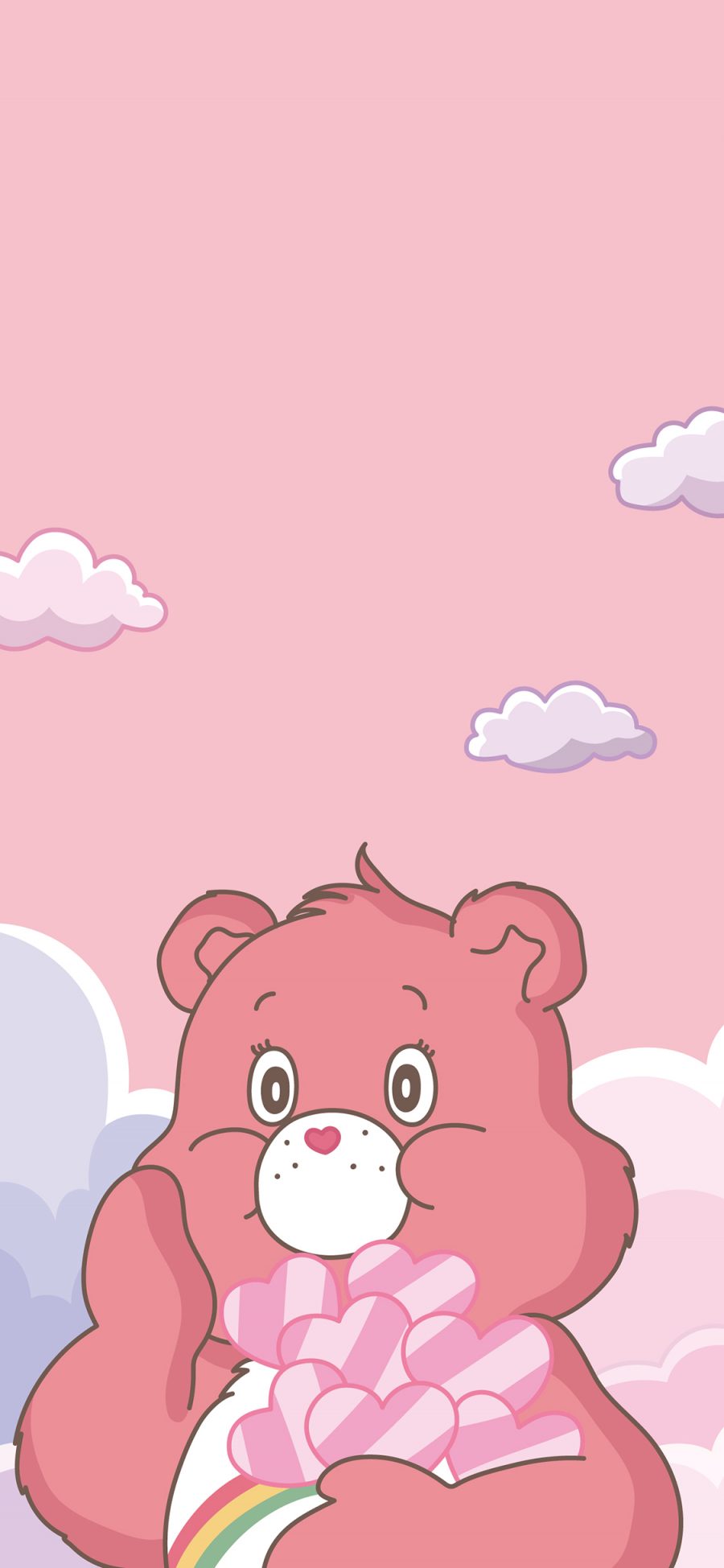[2436×1125]爱心熊 粉色 可爱 动画 苹果手机动漫壁纸图片
