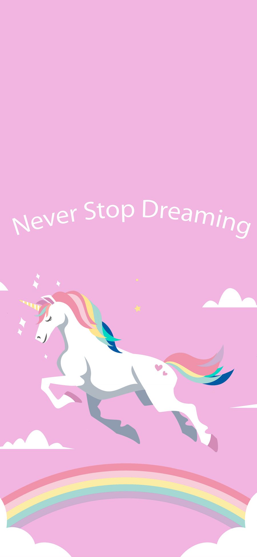 [2436×1125]独角兽 粉色 卡通 星星 彩虹 从不停止梦想 苹果手机动漫壁纸图片