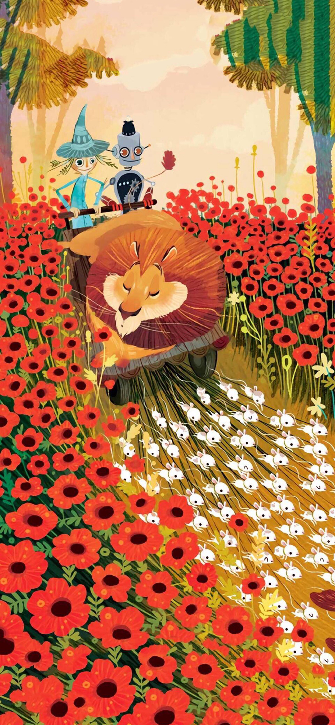 [2436×1125]狮子插画 小白兔 机器人 卡通女孩 苹果手机动漫壁纸图片