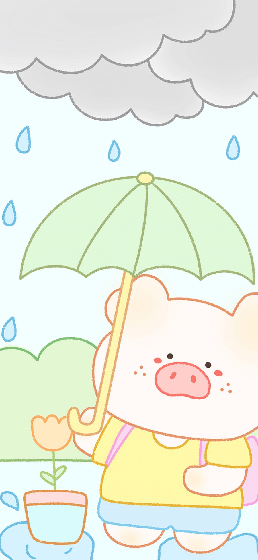 [2436×1125]猪 可爱 卡通 雨滴 苹果手机动漫壁纸图片