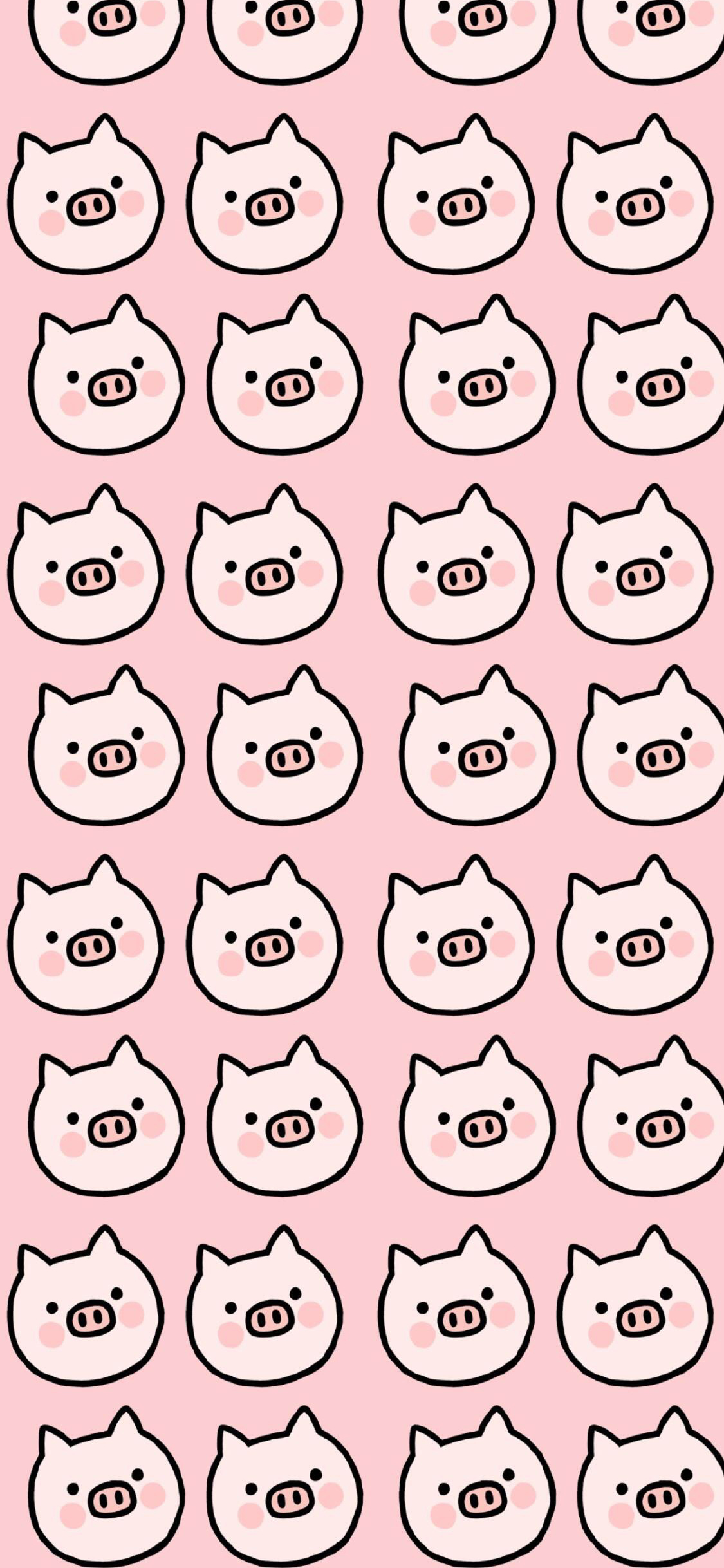 [2436×1125]猪 粉色 卡通 排列 平铺 苹果手机动漫壁纸图片