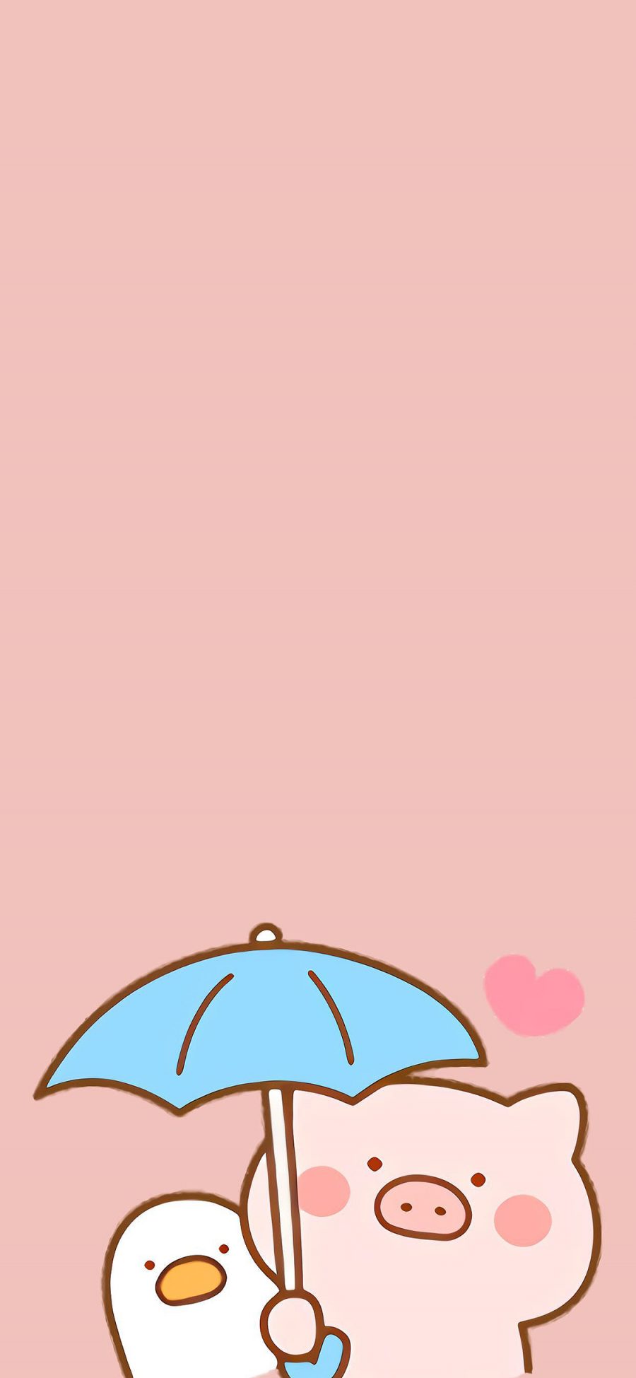 [2436×1125]猪 粉色 可爱 卡通 爱心 撑伞 苹果手机动漫壁纸图片