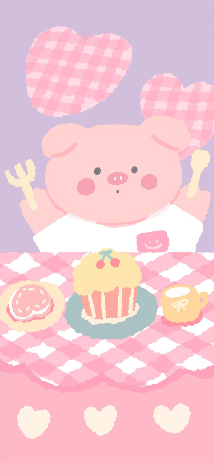 [2436×1125]猪 粉色 爱心 蛋糕 苹果手机动漫壁纸图片