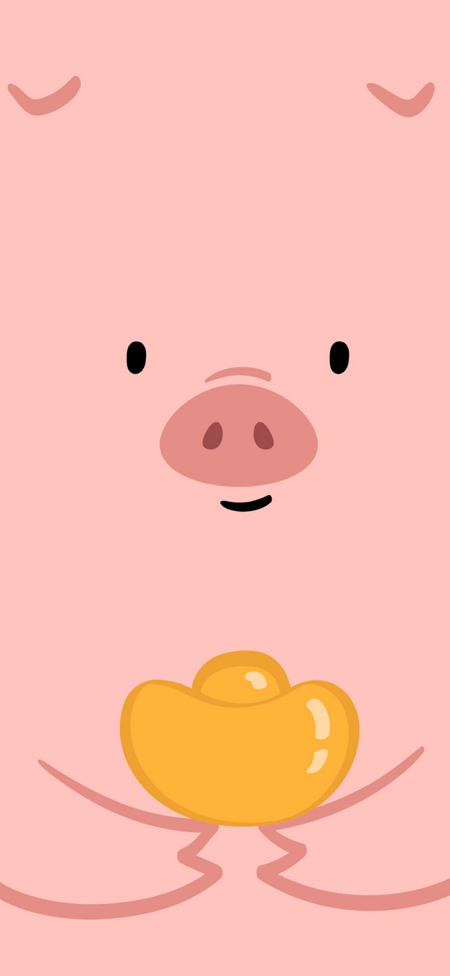 [2436×1125]猪 粉色 金元宝 可爱 卡通 苹果手机动漫壁纸图片