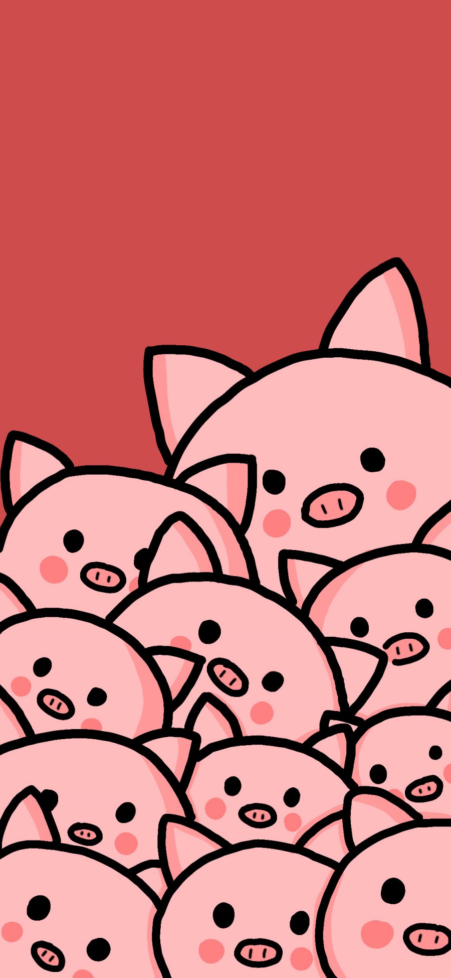 [2436×1125]猪 红色 卡通 可爱 密集 苹果手机动漫壁纸图片