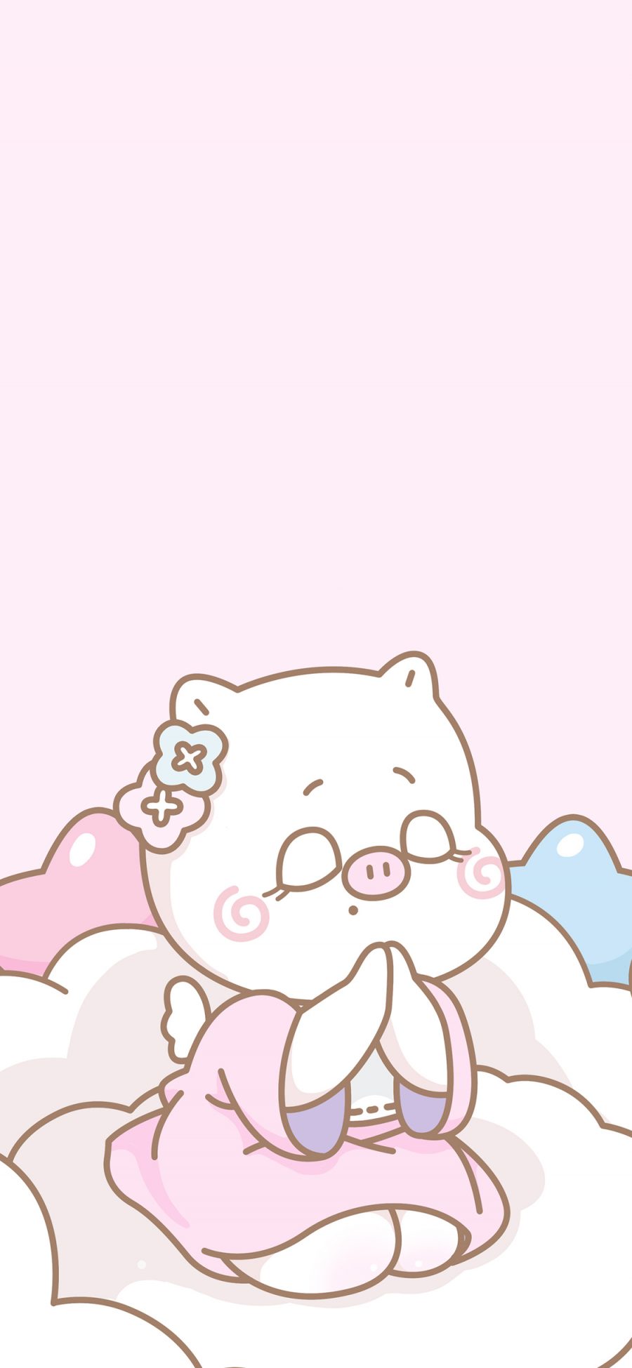 [2436×1125]猪 萌咔便利店 卡通 可爱 祈愿 粉色 苹果手机动漫壁纸图片