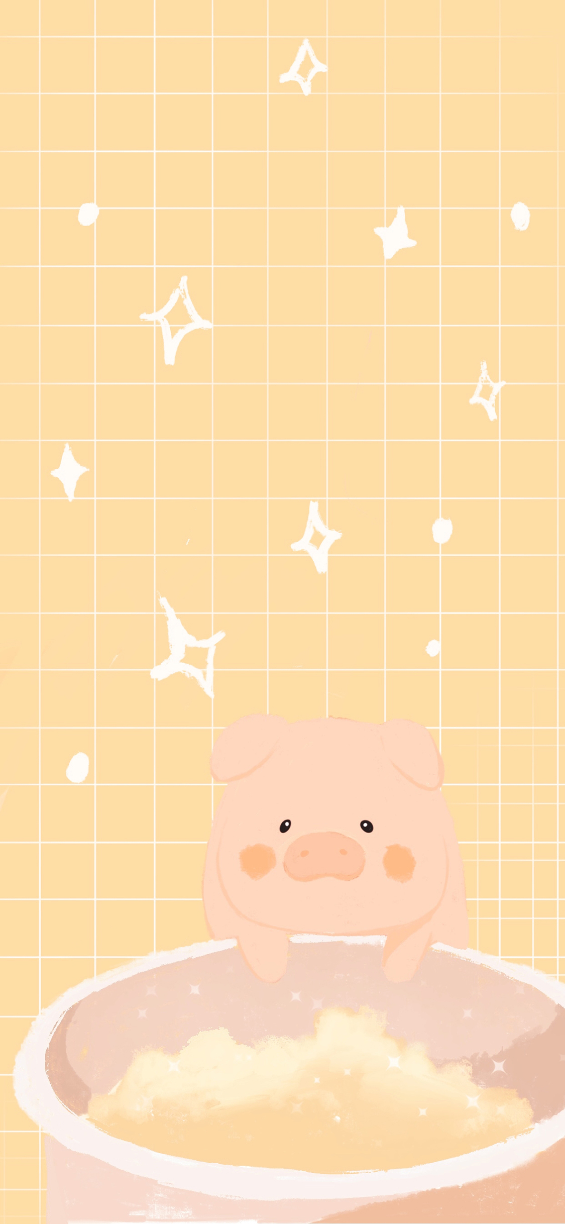 [2436×1125]猪 黄色 星光 网格 苹果手机动漫壁纸图片