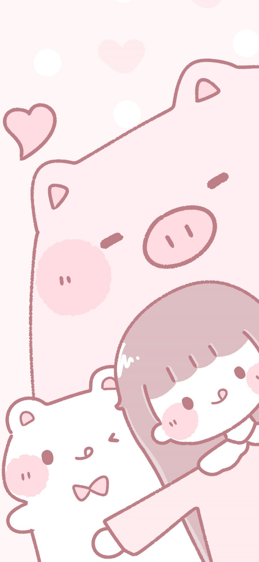 [2436×1125]猪猪女孩 爱心 粉色 卡通 猫咪 苹果手机动漫壁纸图片