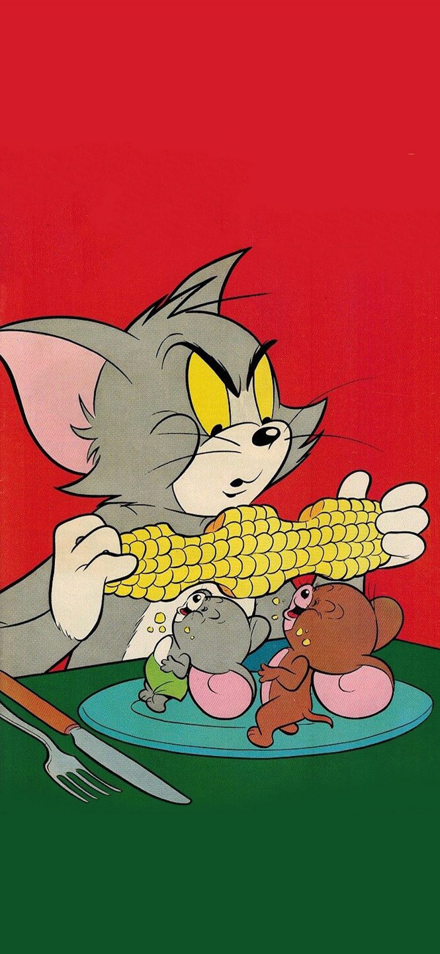 [2436×1125]猫和老鼠 汤姆猫 杰瑞 玉米 动画 苹果手机动漫壁纸图片