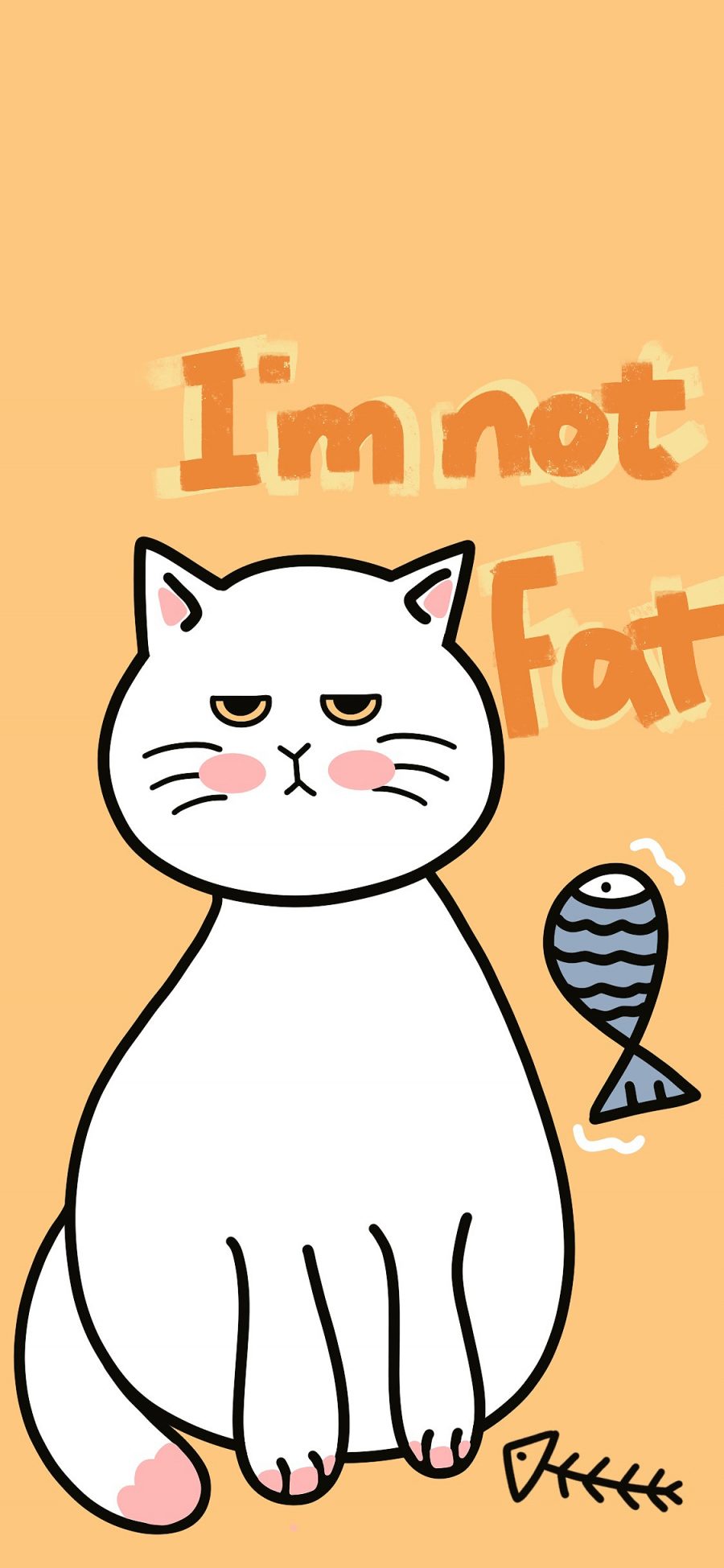 [2436×1125]猫咪 not fat 卡通 鱼 苹果手机动漫壁纸图片