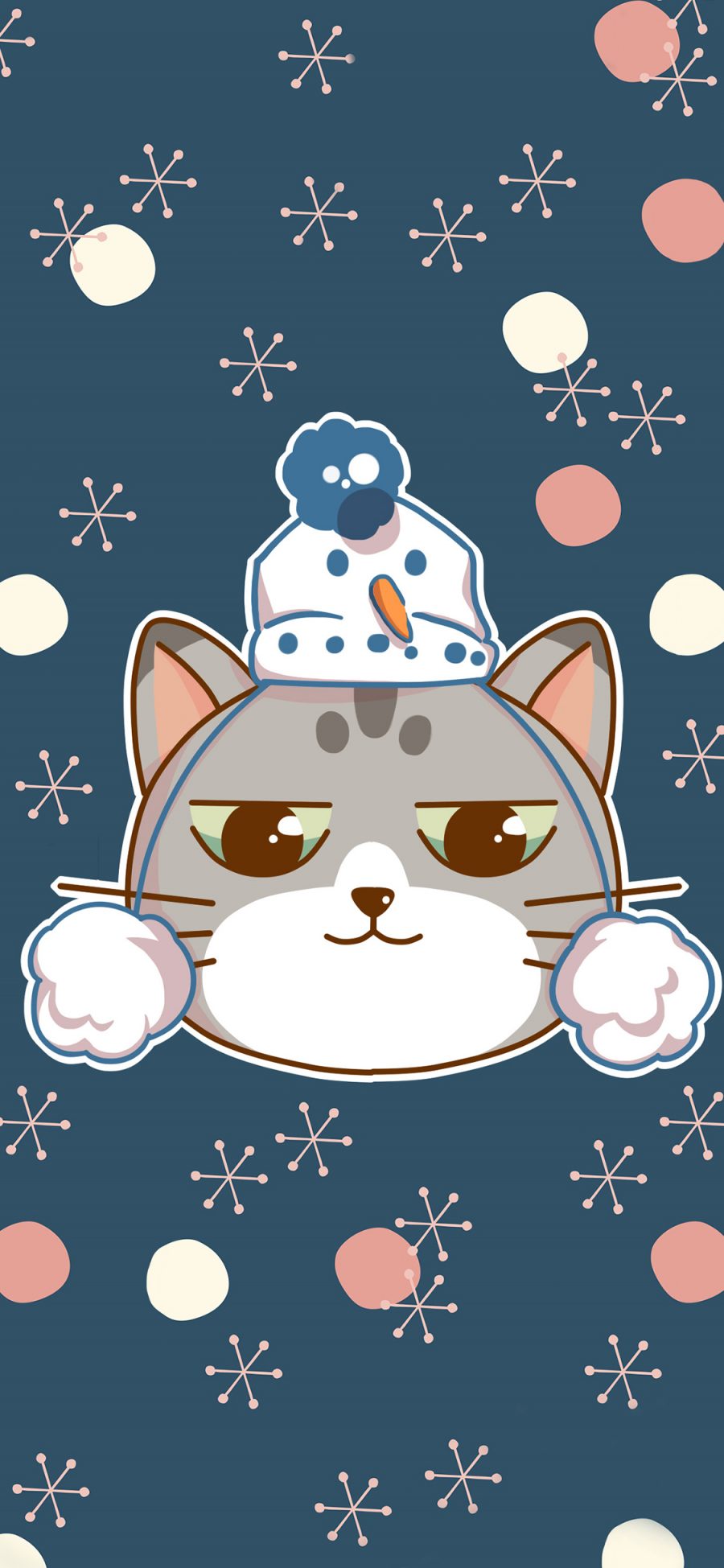 [2436×1125]猫咪 可爱 卡通 雪花 苹果手机动漫壁纸图片
