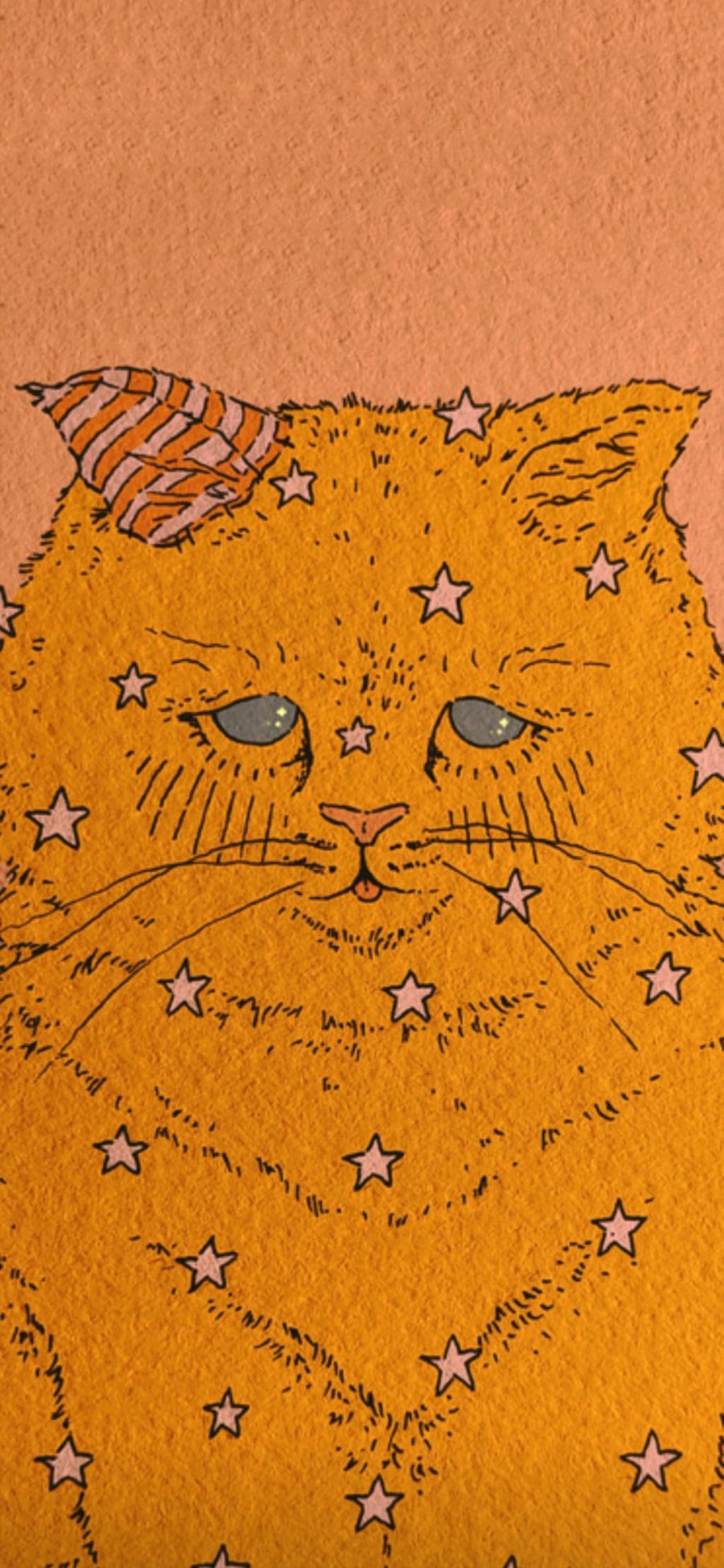[2436×1125]猫咪 插图 黄色 星星 苹果手机动漫壁纸图片