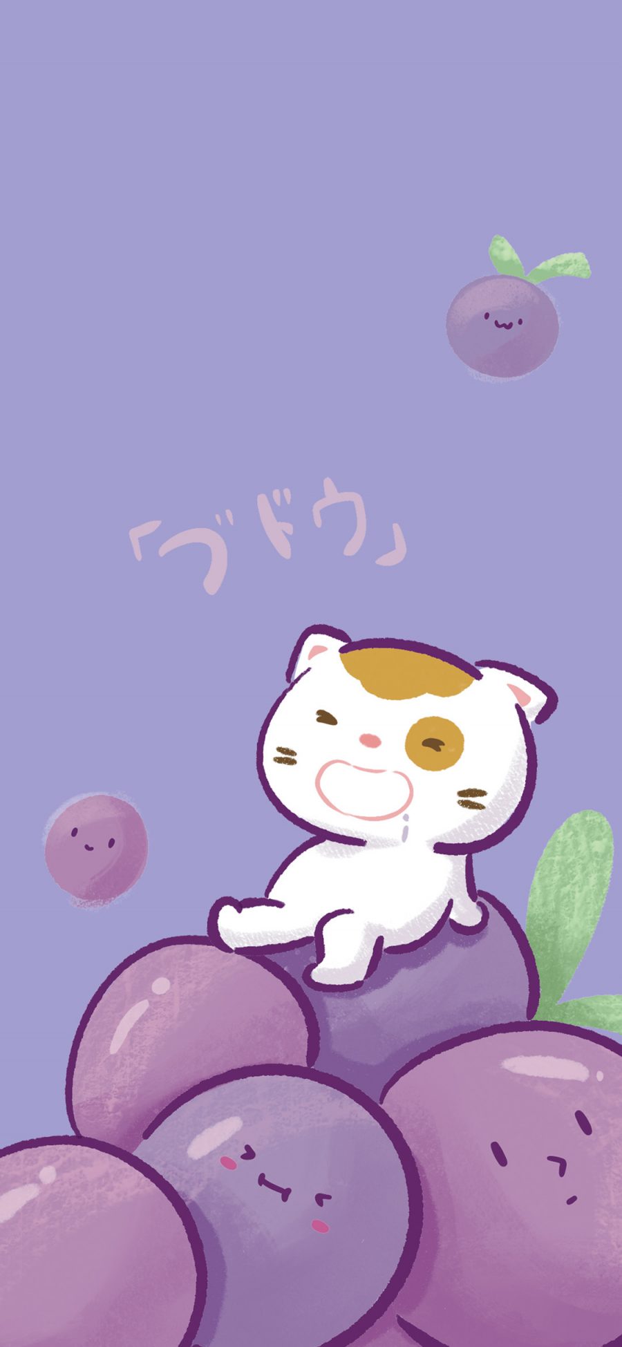 [2436×1125]猫咪 葡萄 紫色 可爱 苹果手机动漫壁纸图片