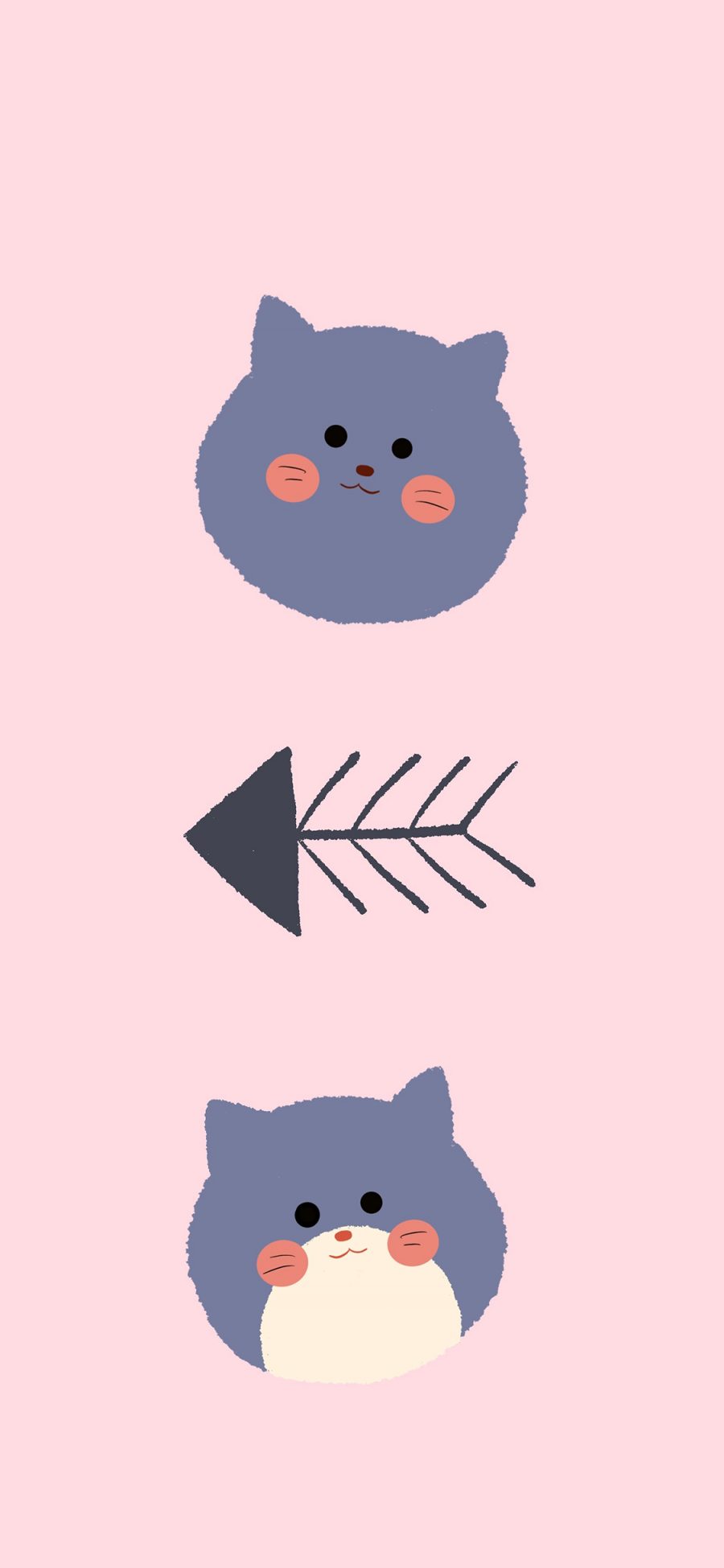 [2436×1125]猫咪 鱼骨 卡通 粉 苹果手机动漫壁纸图片