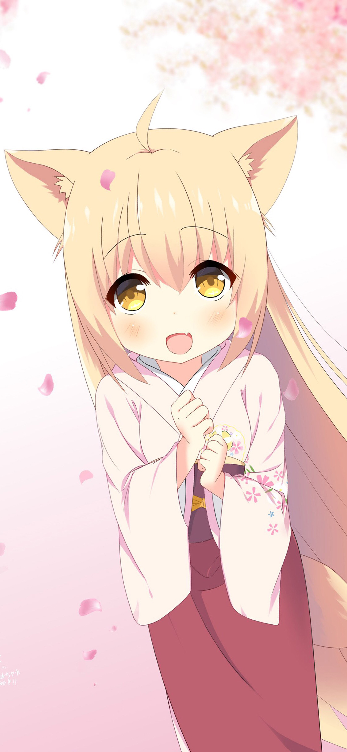 [2436×1125]猫女 可爱 粉色 漫画 二次元 少女 苹果手机动漫壁纸图片