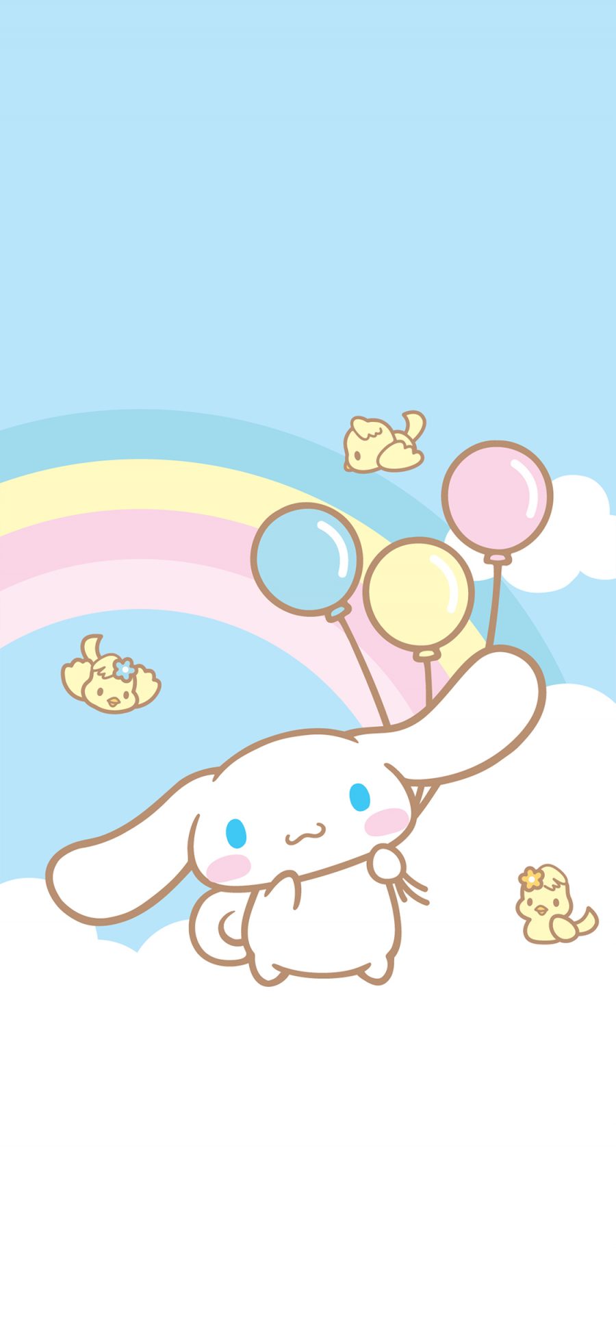 [2436×1125]玉桂狗 卡通 可爱 彩虹 鸟 气球 苹果手机动漫壁纸图片