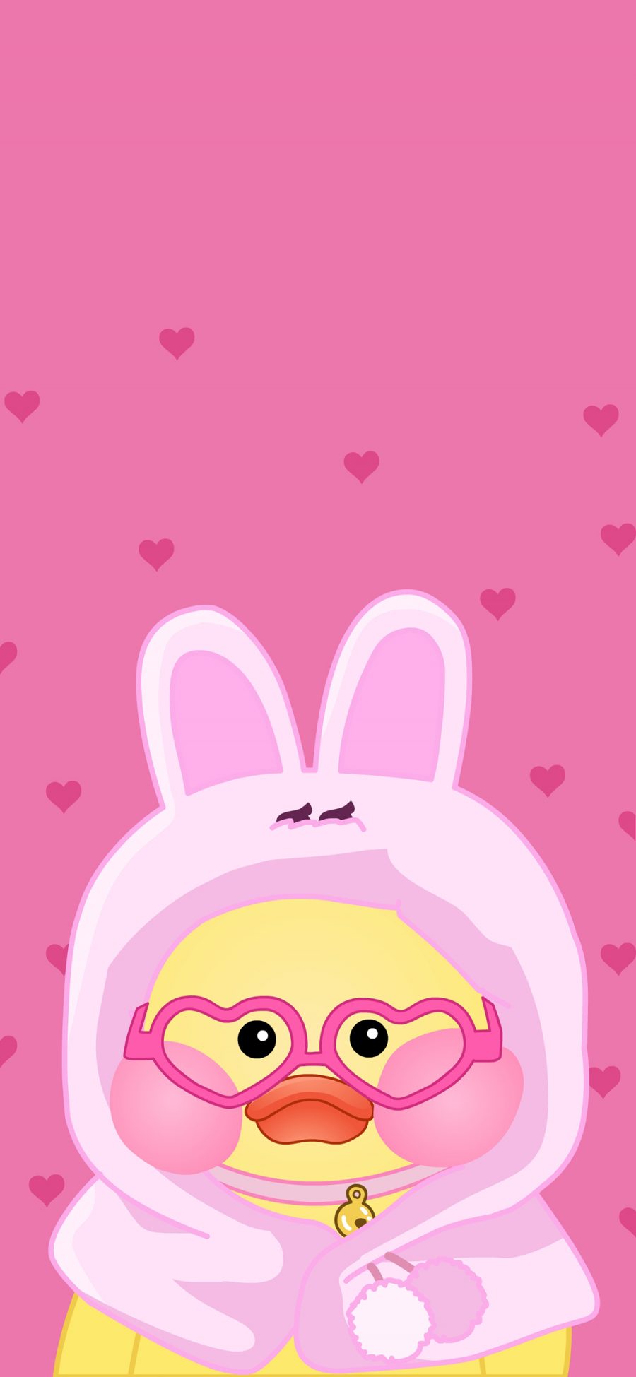 [2436×1125]玻尿酸鸭 网红鸭 萌 可爱 粉色 兔耳朵 苹果手机动漫壁纸图片