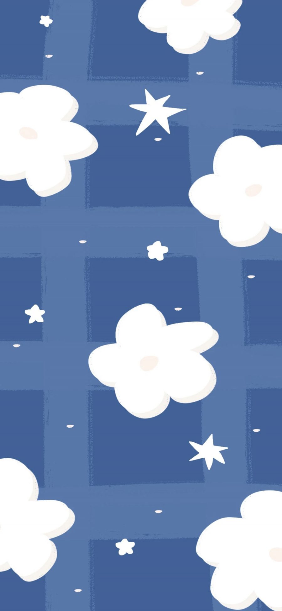 [2436×1125]白云 星星 蓝色 方格 苹果手机动漫壁纸图片