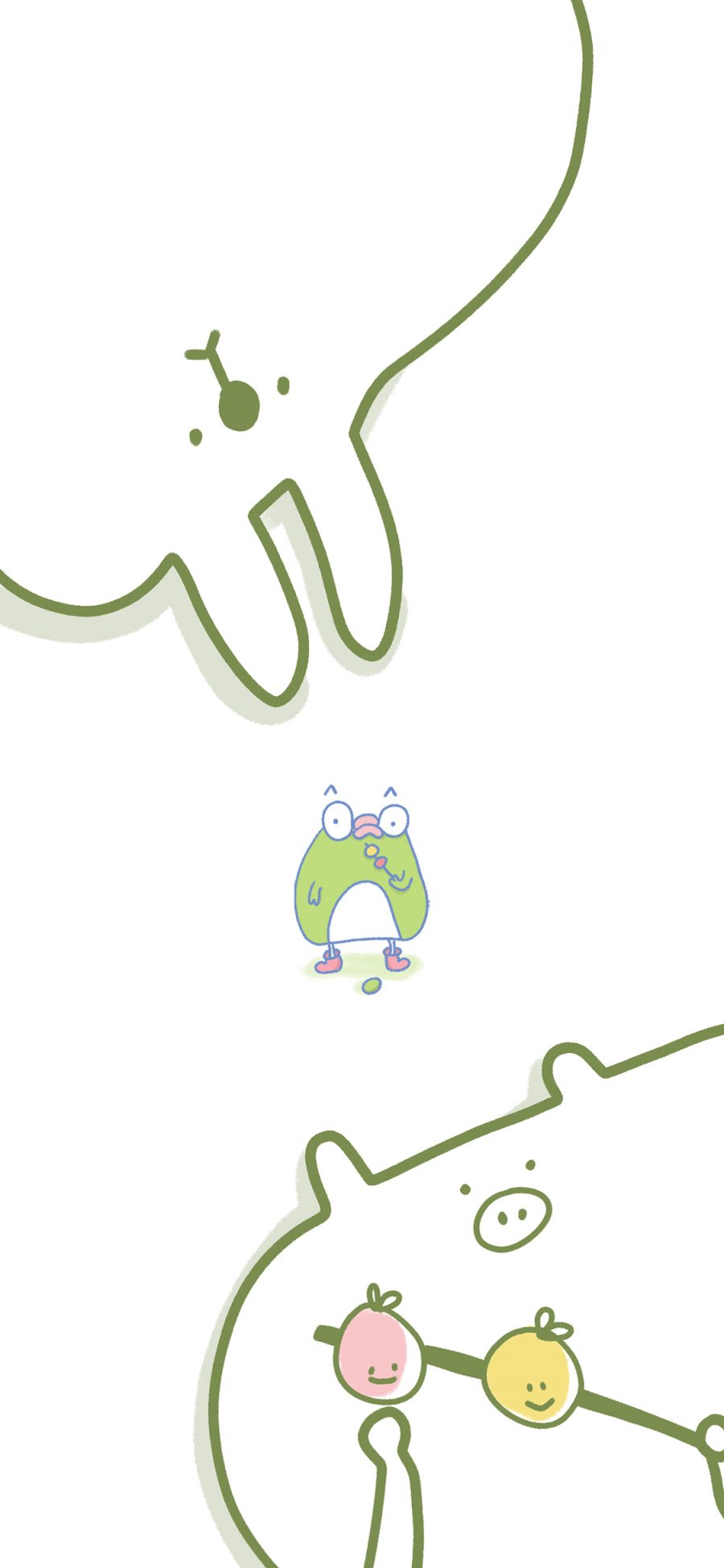 [2436×1125]简笔画 小猪 兔子 青蛙 苹果手机动漫壁纸图片