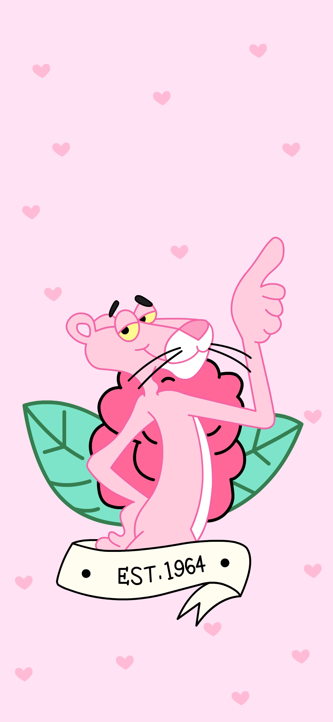 [2436×1125]粉红豹 顽皮豹 粉色 卡通 玫瑰 苹果手机动漫壁纸图片