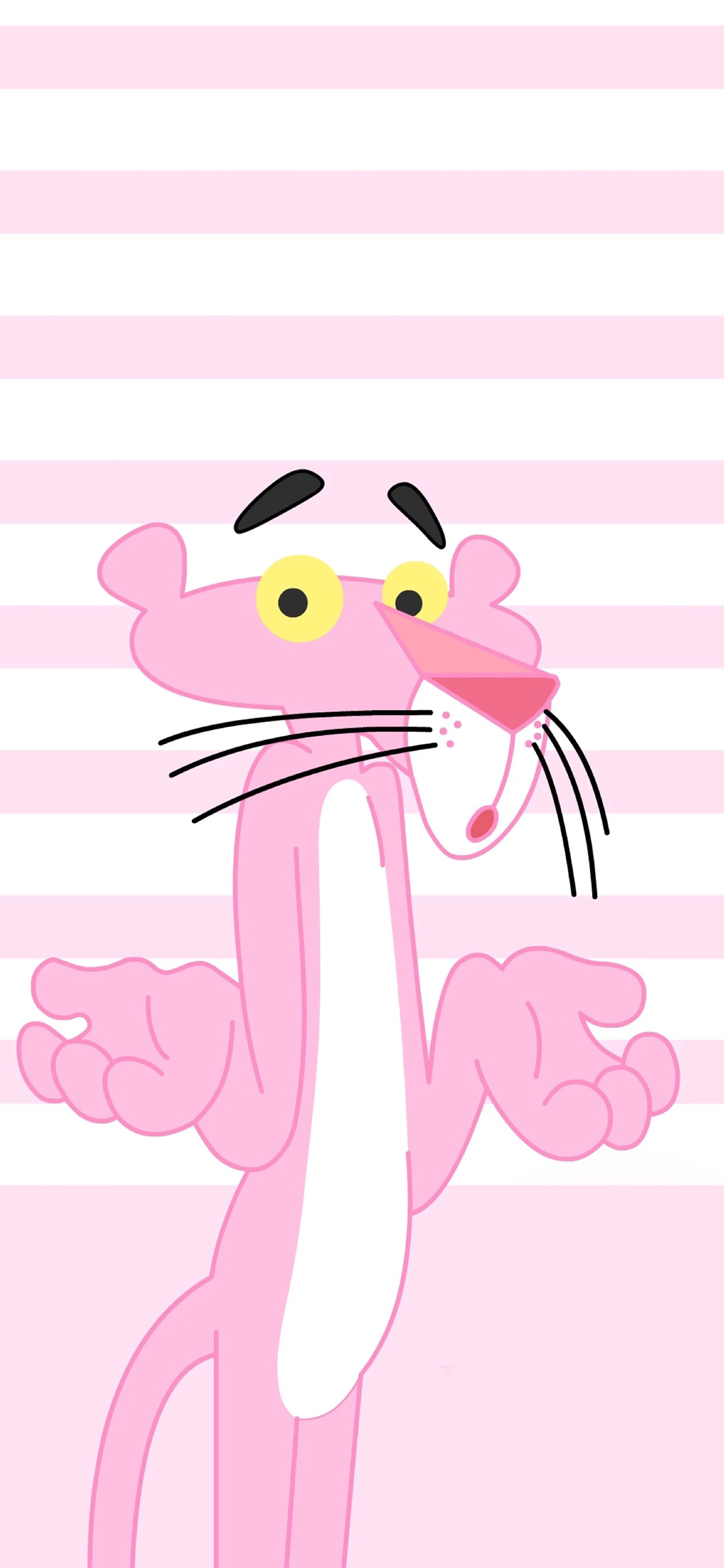 [2436×1125]粉红顽皮豹 卡通 条纹 粉色 苹果手机动漫壁纸图片