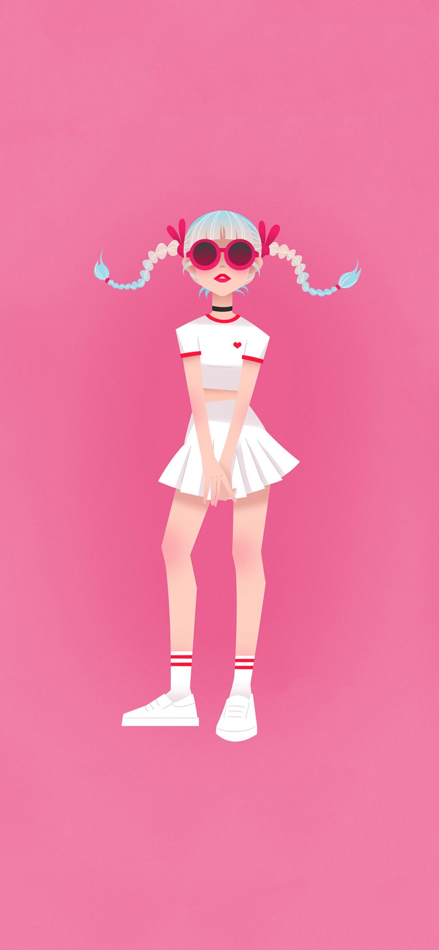 [2436×1125]粉色背景 动漫少女 青春 苹果手机动漫壁纸图片