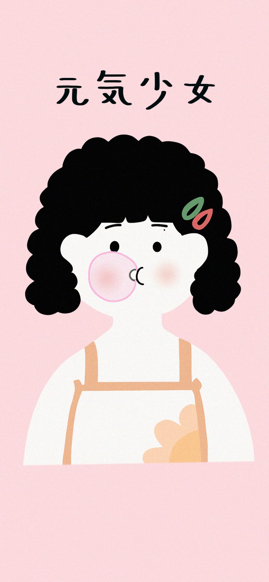 [2436×1125]粉色背景 卡通 女孩 元气少女 （取自微博：寄喜饼给你喔） 苹果手机动漫壁纸图片
