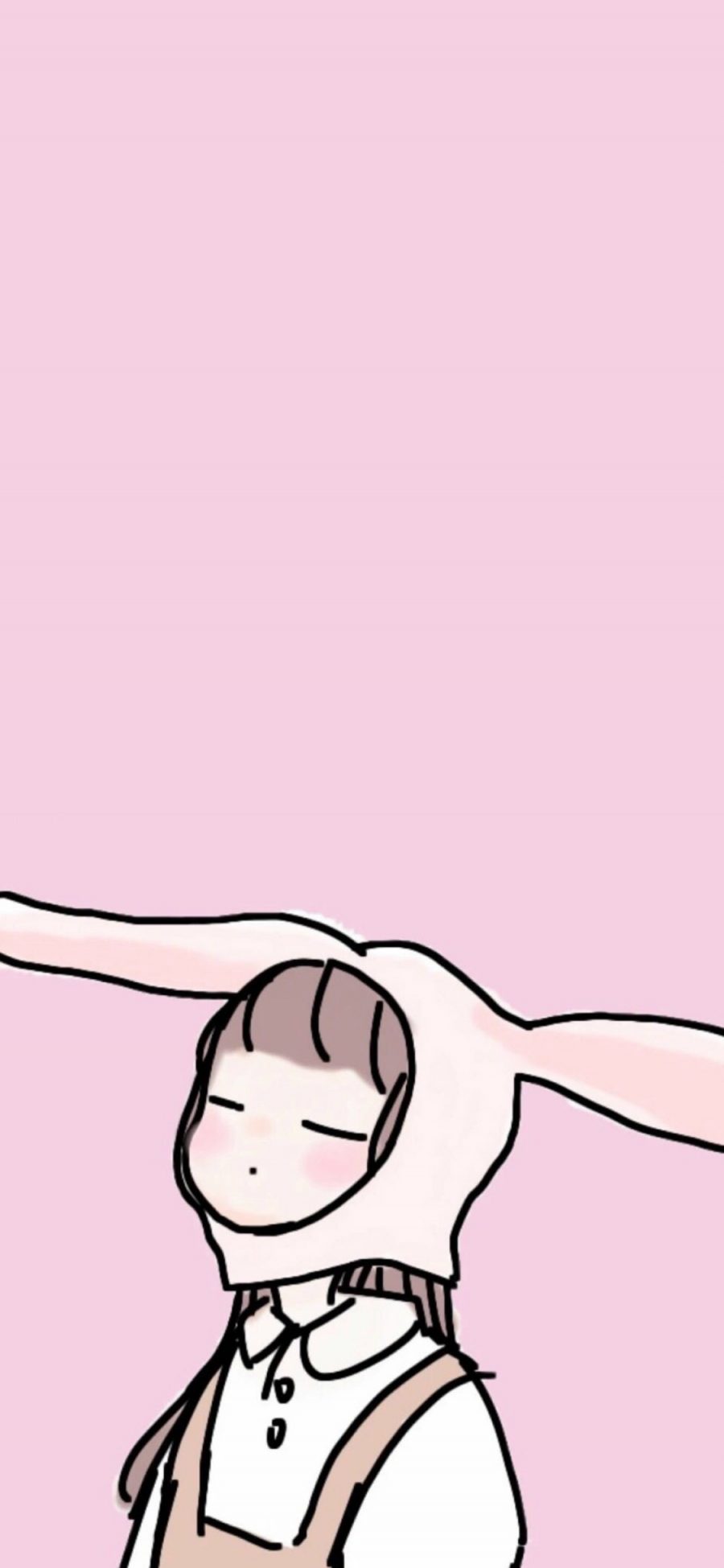 [2436×1125]粉色背景 卡通 女孩 兔耳朵 苹果手机动漫壁纸图片
