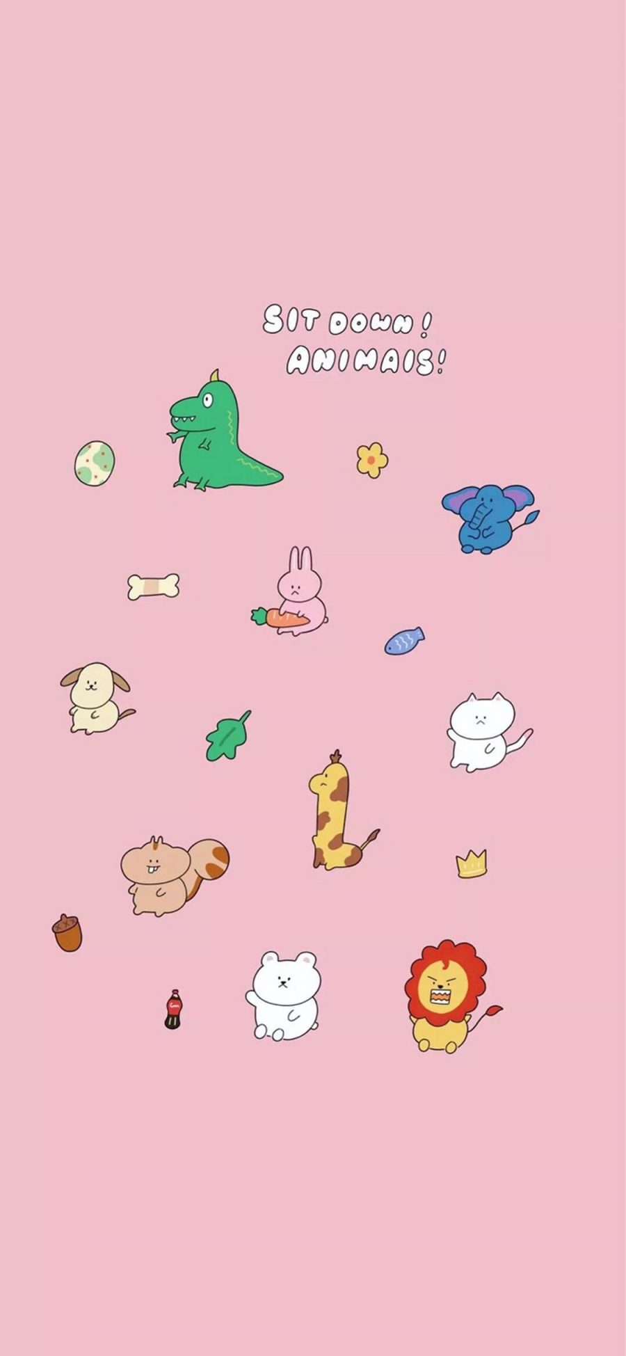 [2436×1125]粉色背景 卡通 小动物 长劲鹿 兔子 狮子 苹果手机动漫壁纸图片