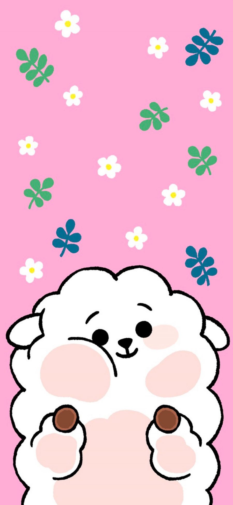 [2436×1125]粉色背景 卡通 小羊 花草 苹果手机动漫壁纸图片