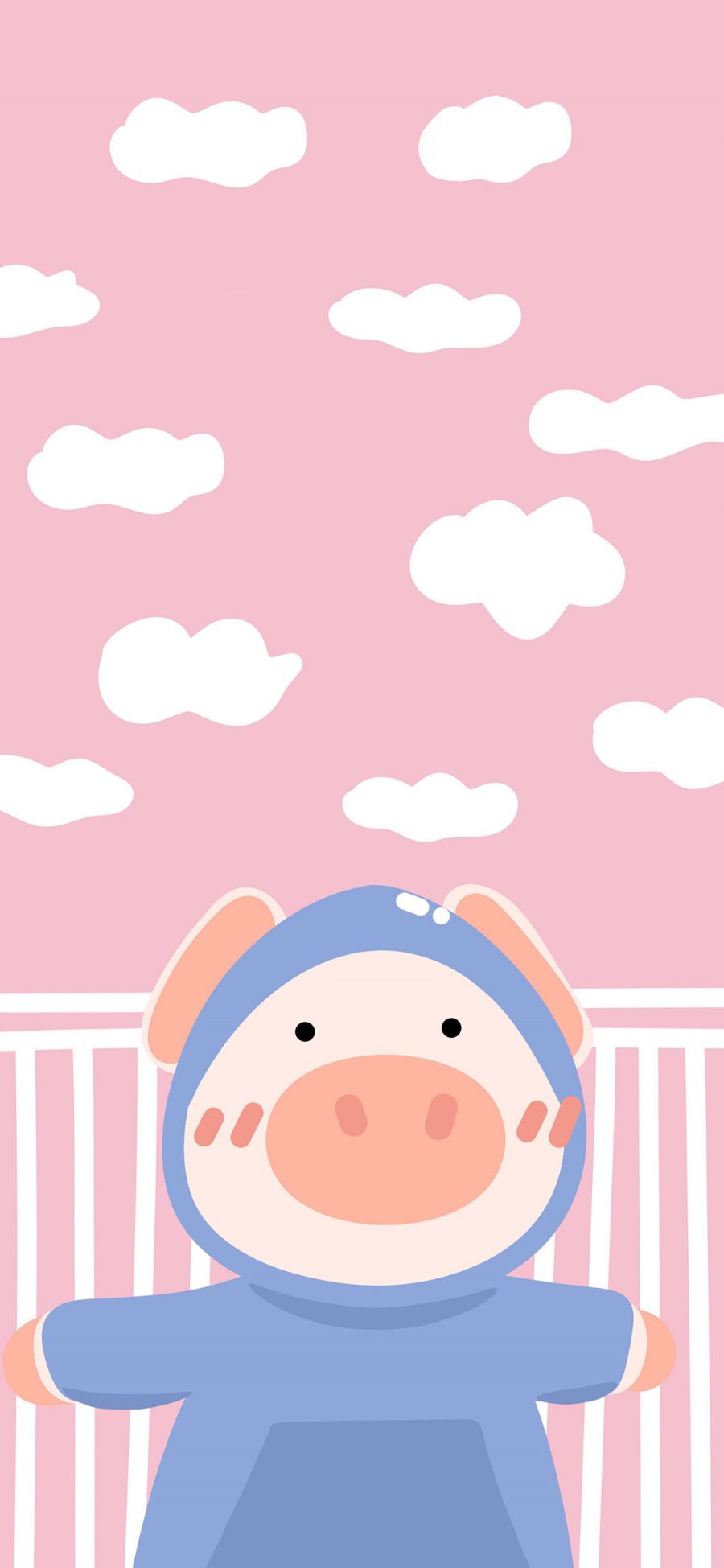[2436×1125]粉色背景 卡通 猪猪 云朵 可爱 苹果手机动漫壁纸图片