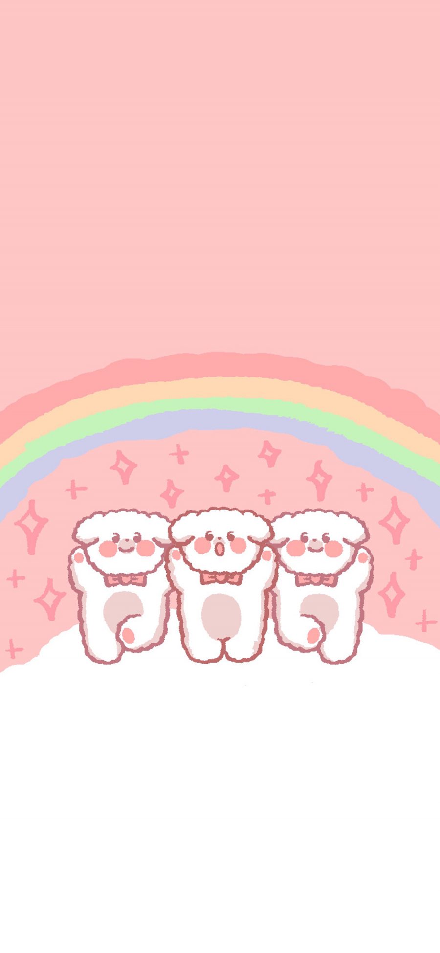 [2436×1125]粉色背景 卡通 萌物 彩虹 苹果手机动漫壁纸图片