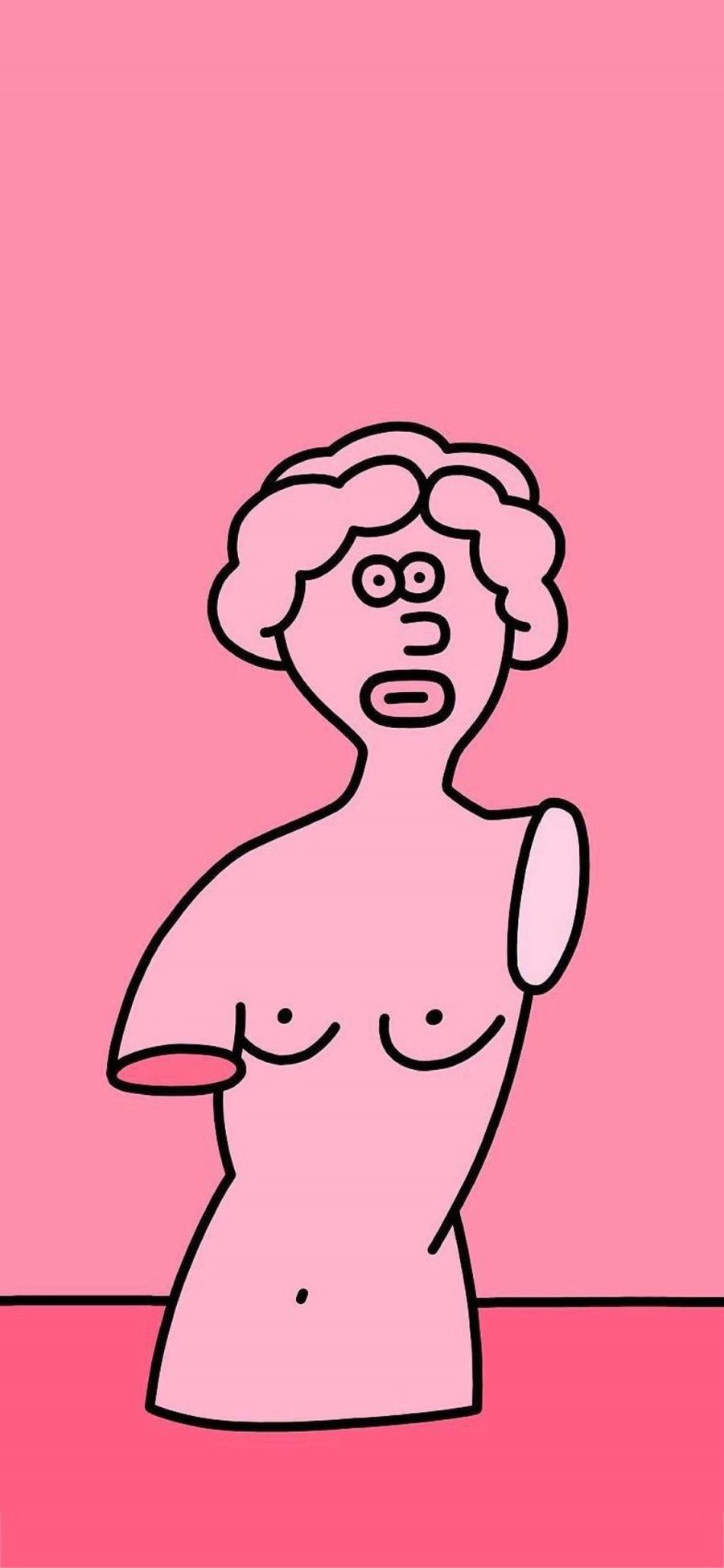 [2436×1125]粉色背景 卡通 雕像 断臂 苹果手机动漫壁纸图片