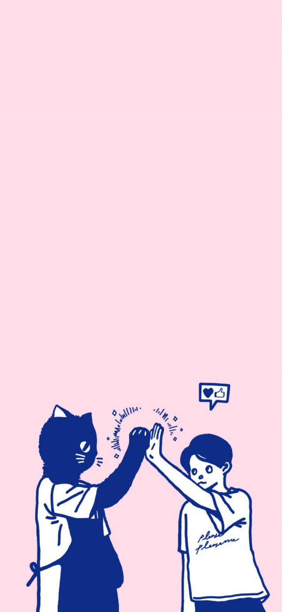 [2436×1125]粉色背景 卡通猫咪 小人 击掌 苹果手机动漫壁纸图片