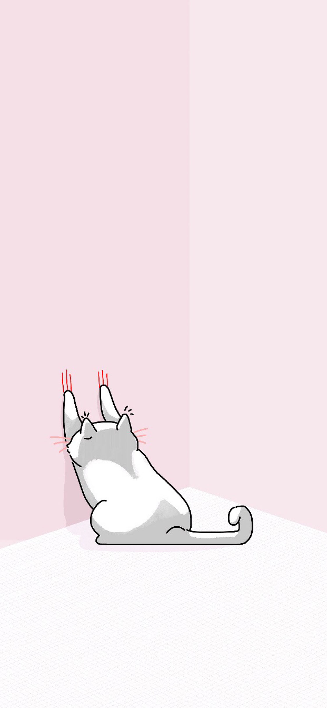 [2436×1125]粉色背景 卡通猫咪 挠墙 苹果手机动漫壁纸图片