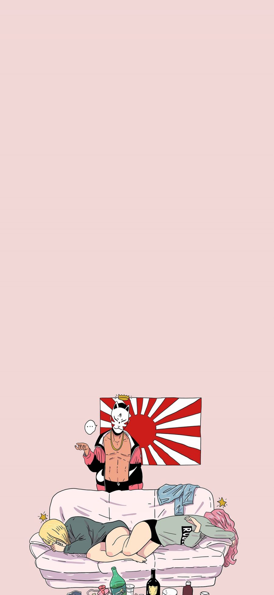 [2436×1125]粉色背景 女孩 插图 日系 苹果手机动漫壁纸图片