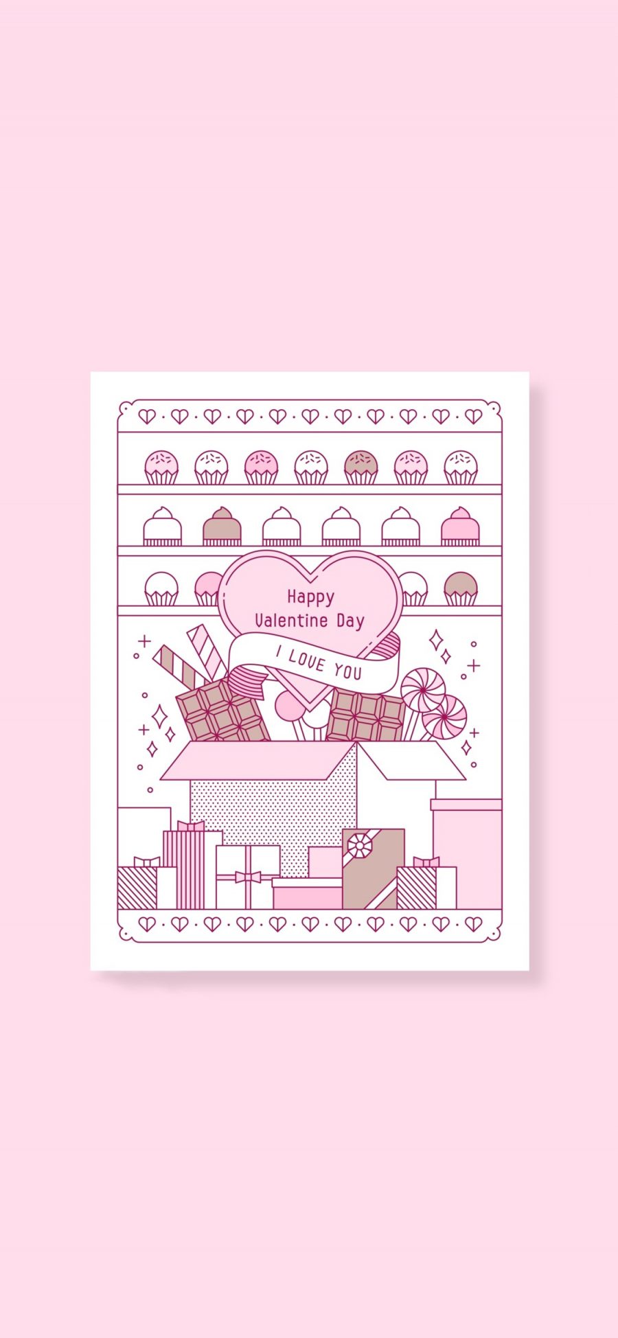 [2436×1125]粉色背景 爱心 纸杯蛋糕 礼物 苹果手机动漫壁纸图片