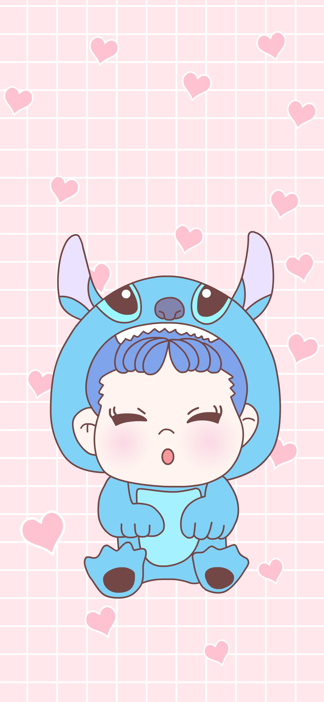 [2436×1125]糖不二  甜妞 粉色 史迪仔 卡通 苹果手机动漫壁纸图片