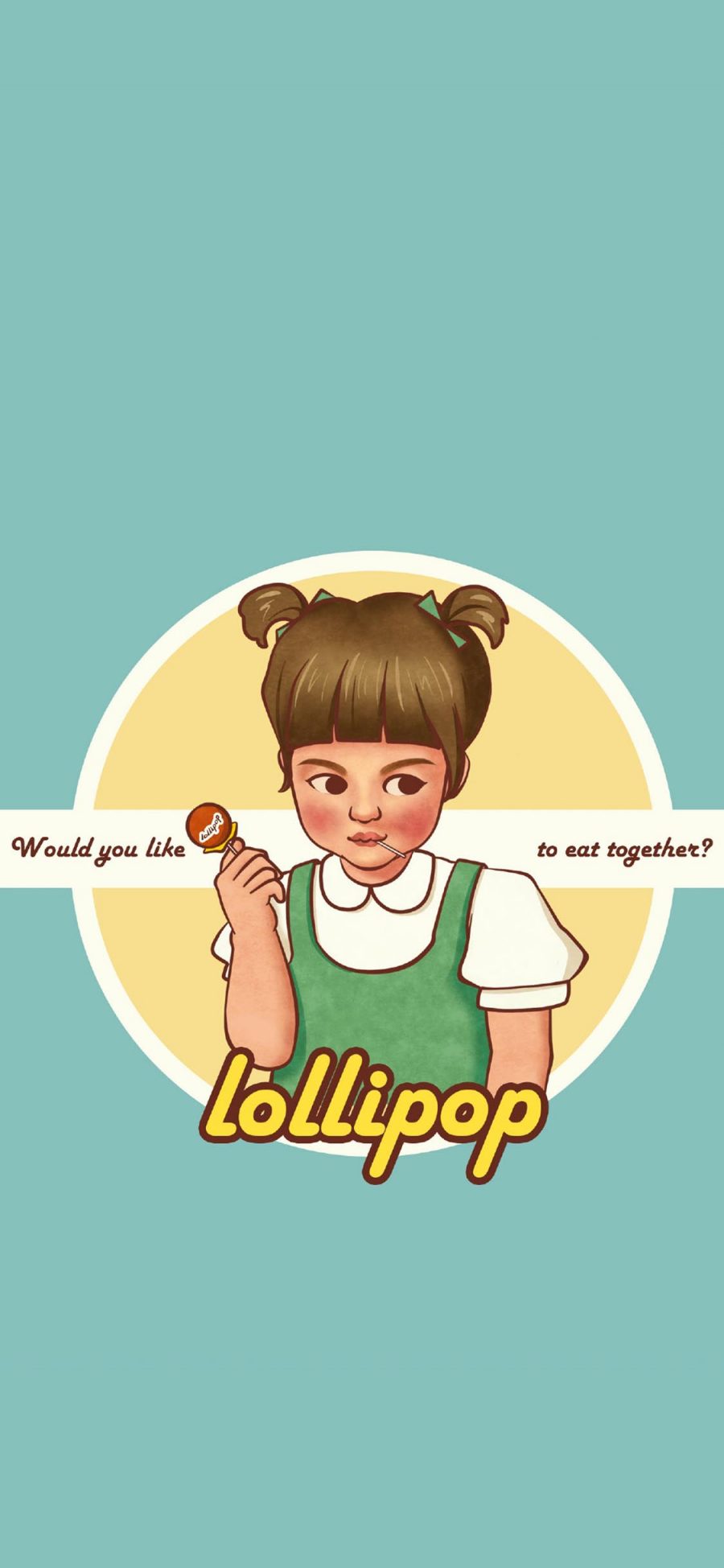 [2436×1125]纯色背景 卡通 女孩 lollipop 苹果手机动漫壁纸图片