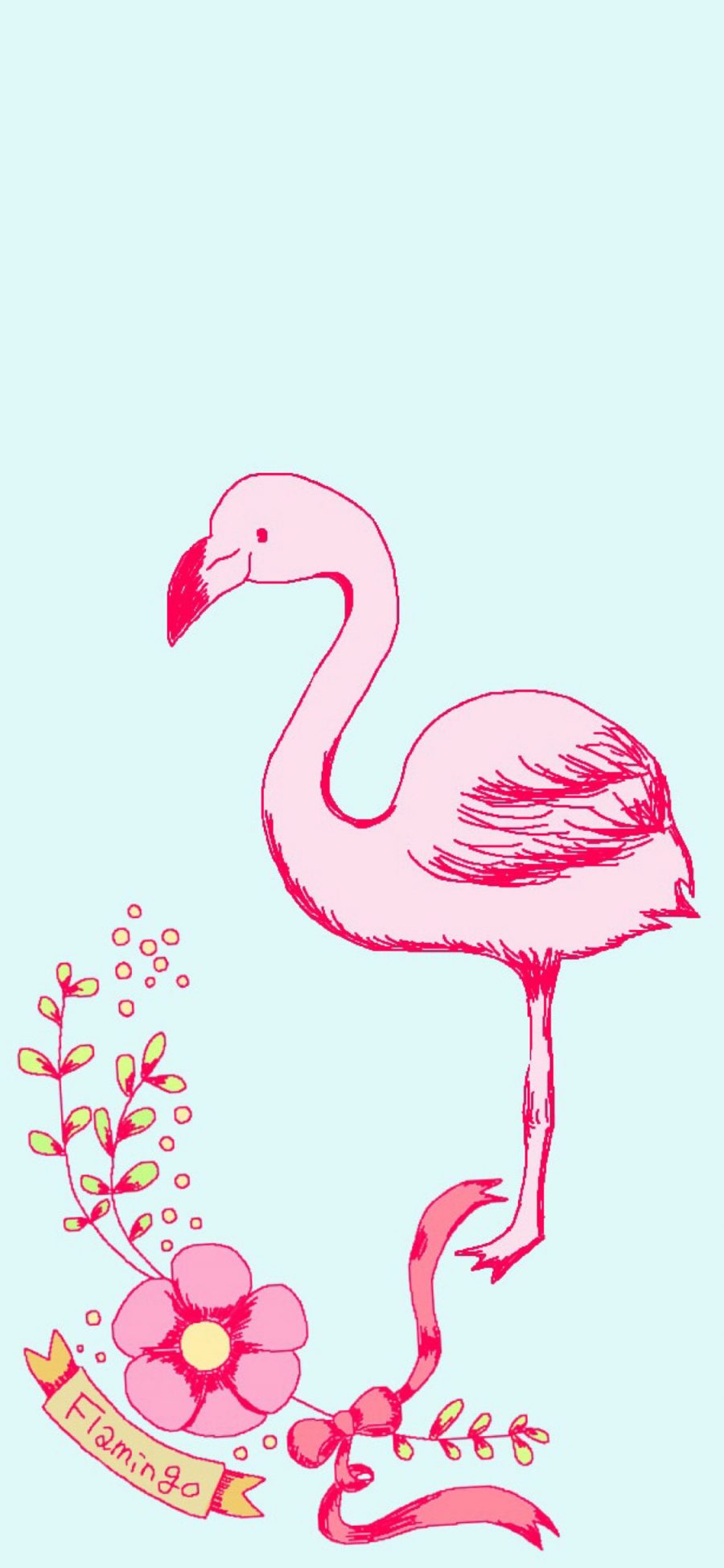 [2436×1125]纯色背景 卡通 火烈鸟 粉色 苹果手机动漫壁纸图片