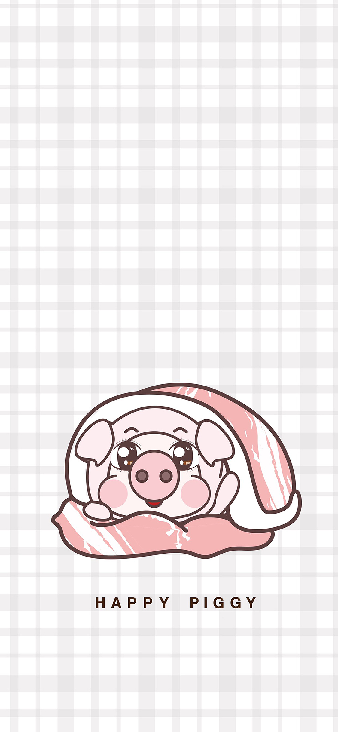[2436×1125]绘画 恭猪 方格 可爱 苹果手机动漫壁纸图片