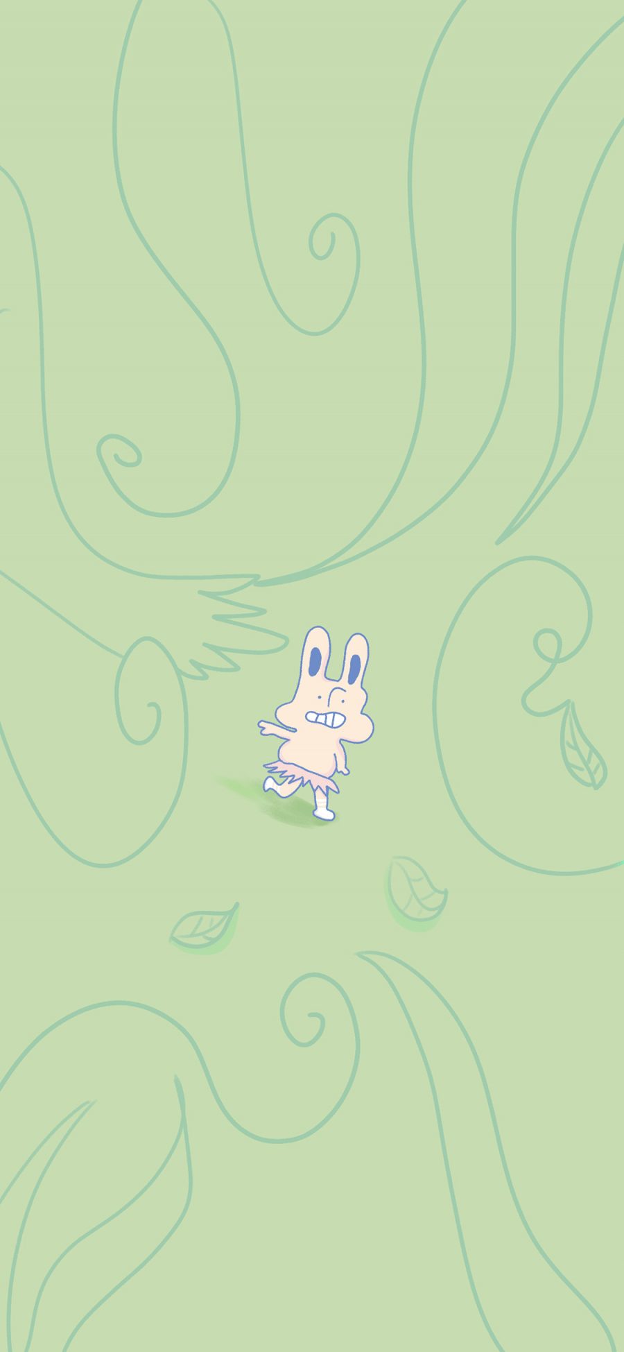 [2436×1125]绿色背景 兔子 线条 苹果手机动漫壁纸图片