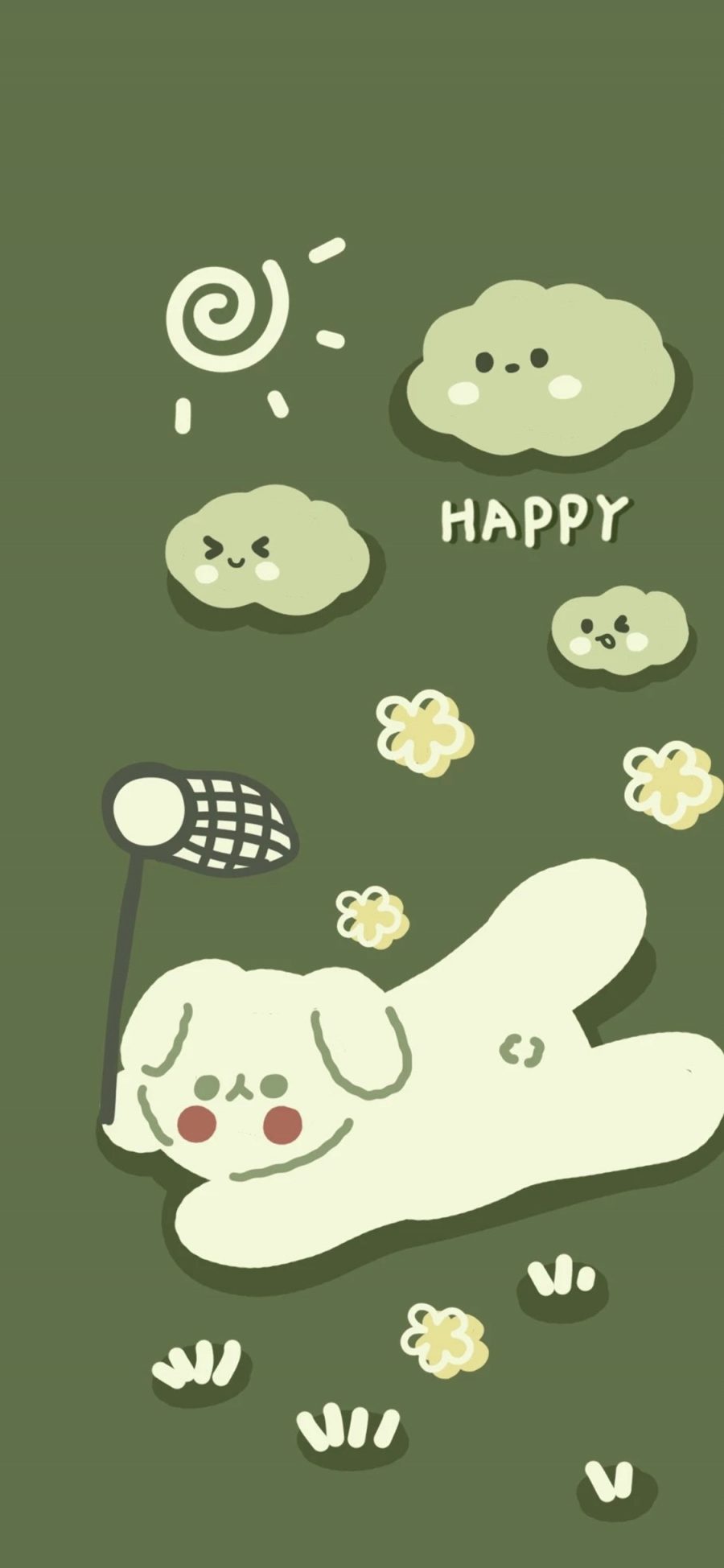 [2436×1125]绿色背景 卡通 小狗 happy （是谁偷吃了奶酪） 苹果手机动漫壁纸图片