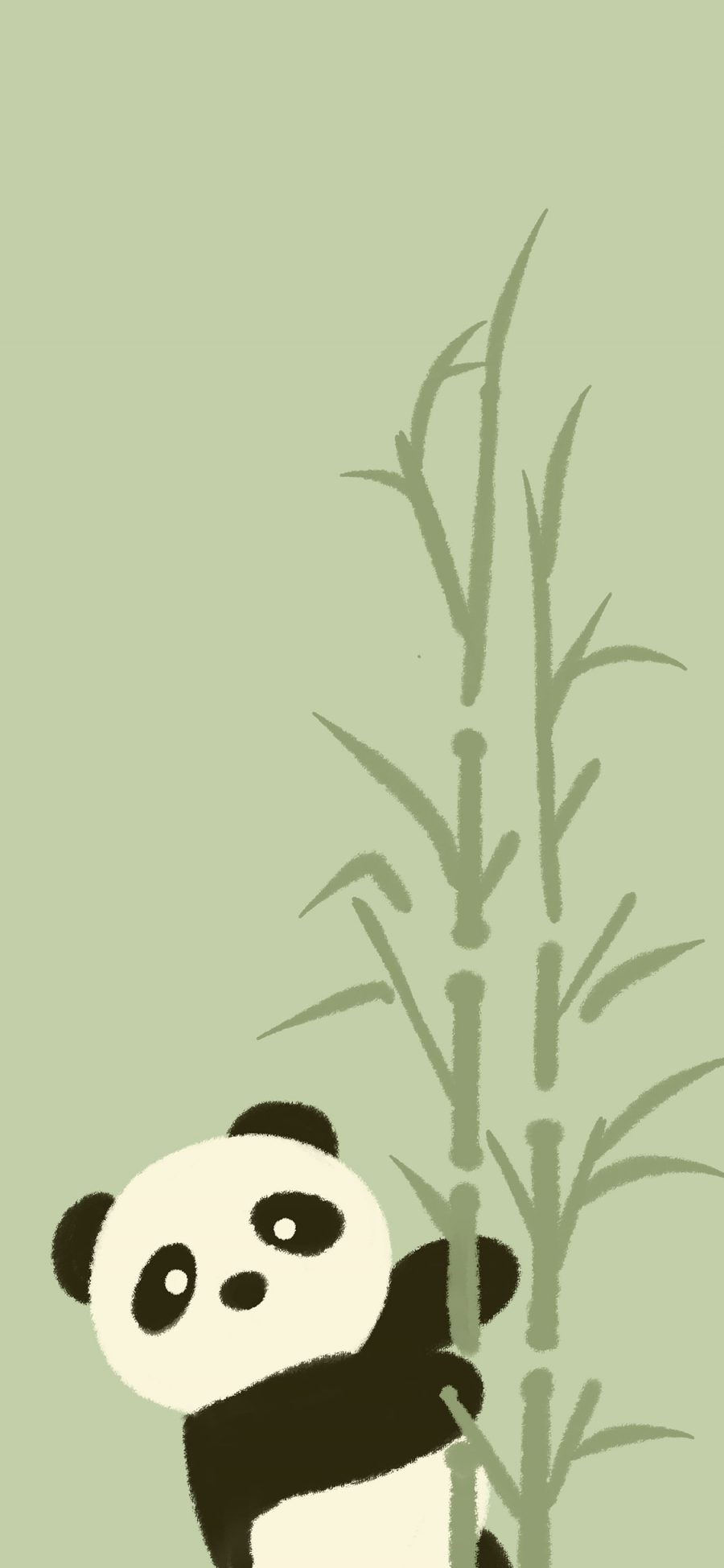 [2436×1125]绿色背景 卡通 熊猫 国宝 竹子 苹果手机动漫壁纸图片