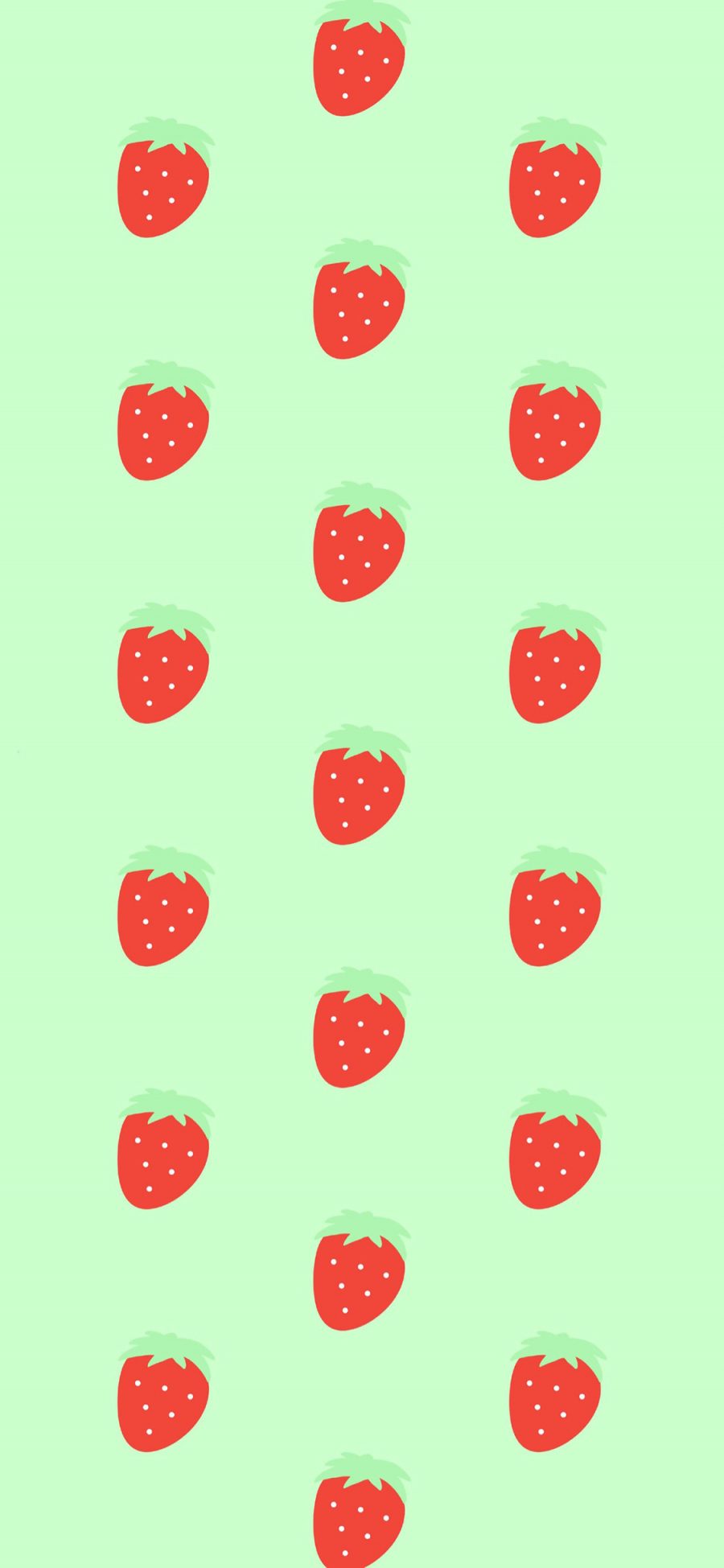 [2436×1125]绿色背景 卡通 草莓 平铺 苹果手机动漫壁纸图片