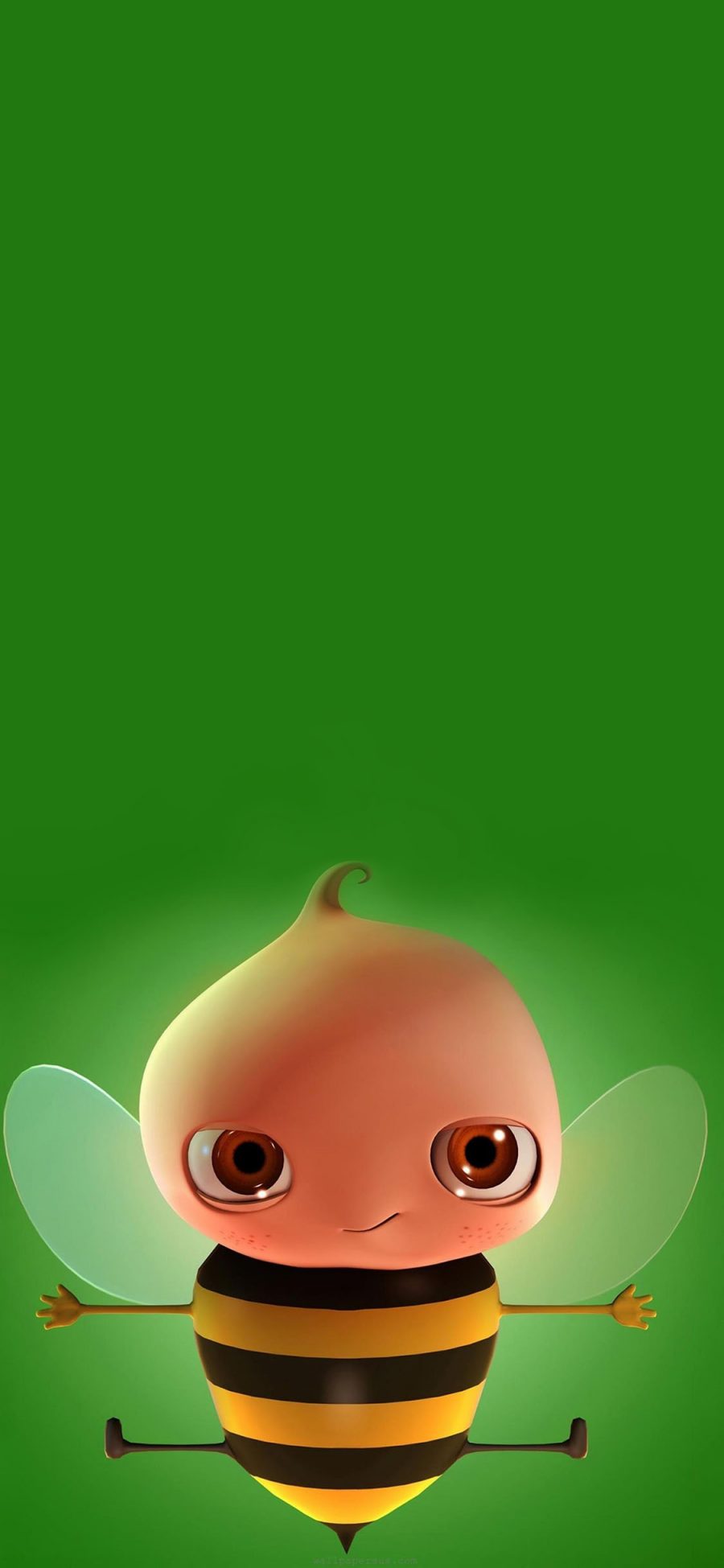 [2436×1125]绿色背景 小蜜蜂 卡通 苹果手机动漫壁纸图片